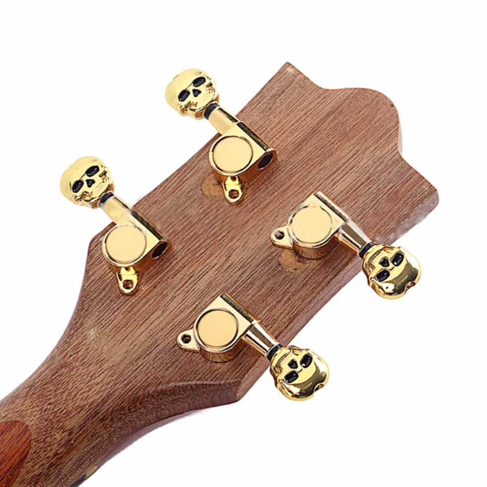 Dilwe Spęb stroikowy do ukulele, 4 sztuki złoty z motywem trupiej czaszki, tuner klucz do głowicy maszyny, ukulele