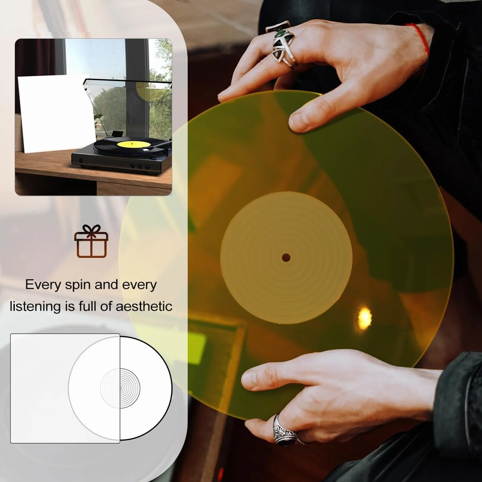 Akrylowa Mata Pod Gramofon, Mata Pod Talerz Gramofonu do 12-calowego Gramofonu, Mocniejsza jakość Basu, Redukcja Szumów Płyta Slipmat 300x300x3mm (Przezroczysty żółty)