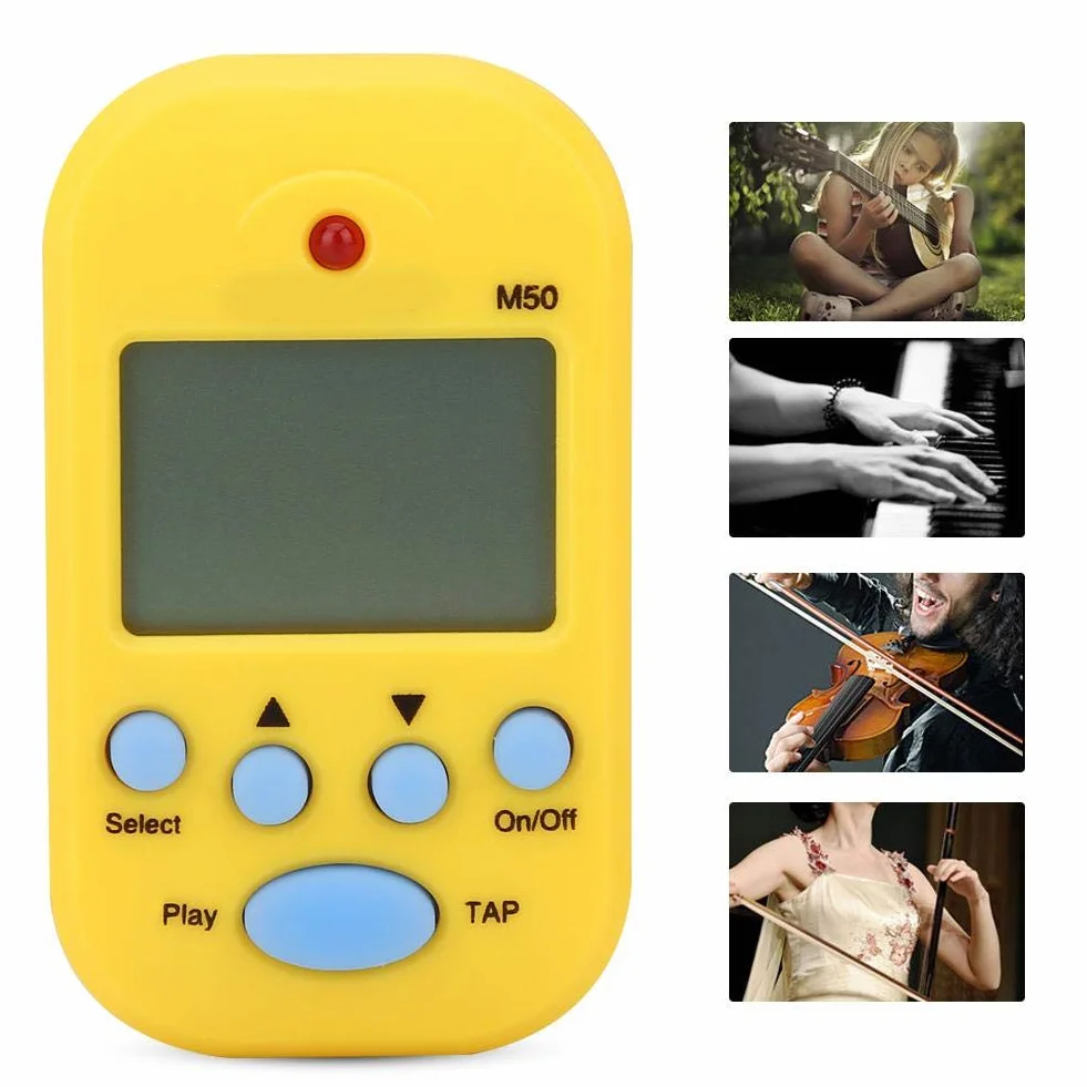 Alomejor Mini metronom przenośny wielofunkcyjny Metronom Clip-On Digital Beat Tempo na skrzypce fortepian gitarę pułapkę bębna (żółty)