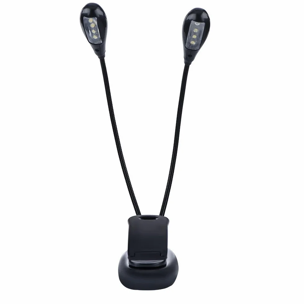 Lampka do stojaka muzycznego, mini podwójne ramiona, klips do muzyki, lampka LED, regulowana lampka do czytania z kablem USB, do stojaka muzycznego, zagłówka z koralików, biurka, podróży, 8 koralików