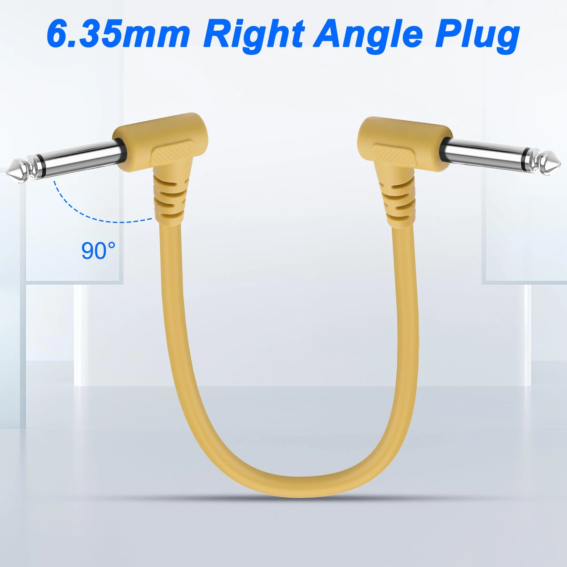 XMSJSIY Gitara Patch Kabel Efekt Cord 6,35 mm 1/4 cala TS Wtyczka do wtyczki prawy kąt Wtyczka Kabel pomocniczy do instrumentu gitary basowej - 6 opakowań - 25 cm / 9,84 cala