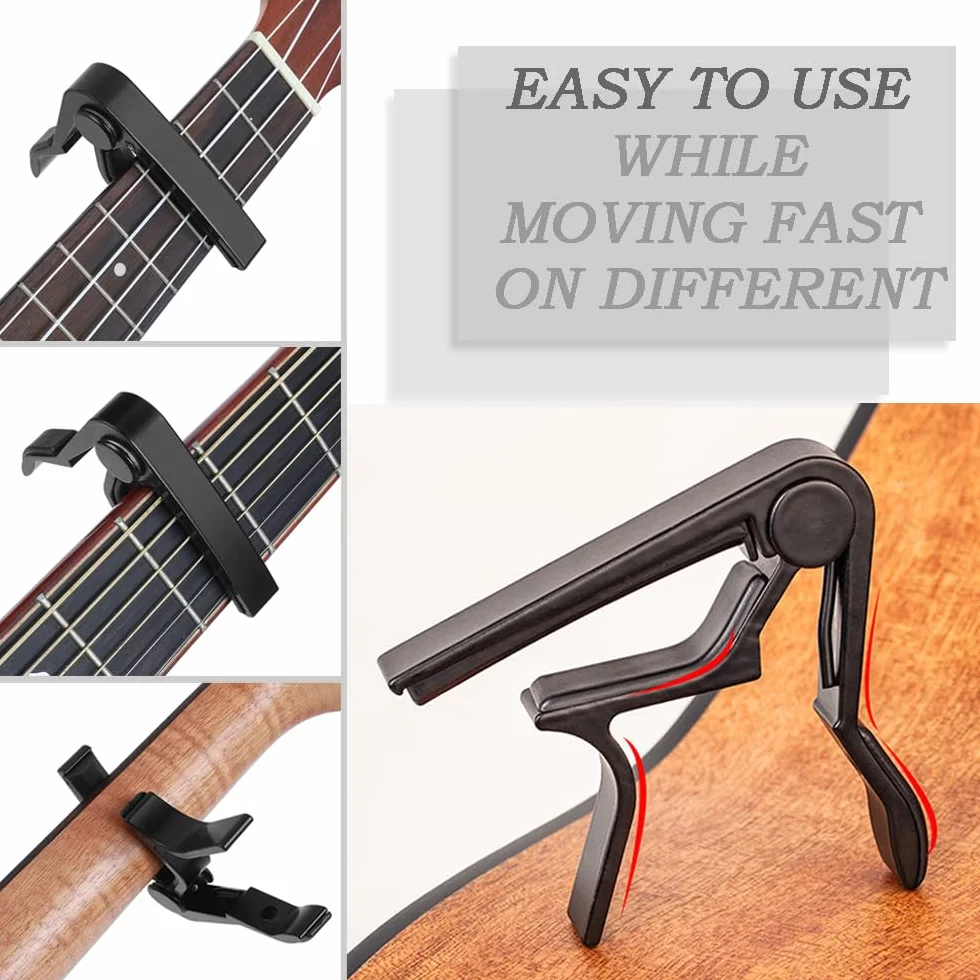 DAZISEN Kapupo Gitarowy z 5 Kostkami Gitarowymi - Quick Release Capotastos Capo Clamp do Gitary Klasycznej, Gitary Elektrycznej, Ukulele, Basu, Czarny