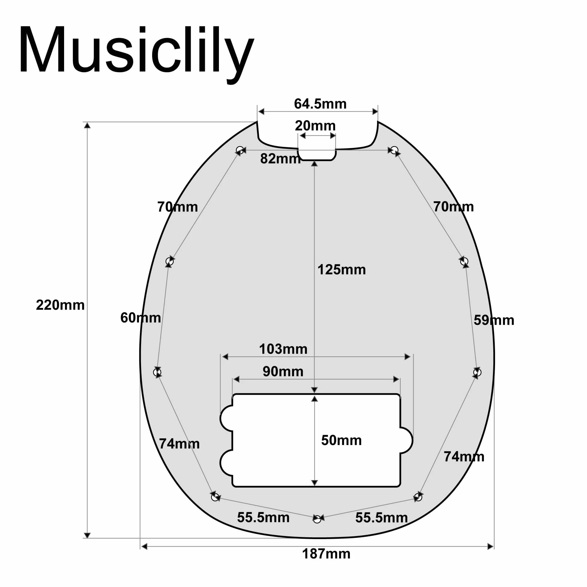 Musiclily 9 Otworów Pickguard Basu do 4-strunowy Music man Stingray Bass, 3 warstwowy Czarny