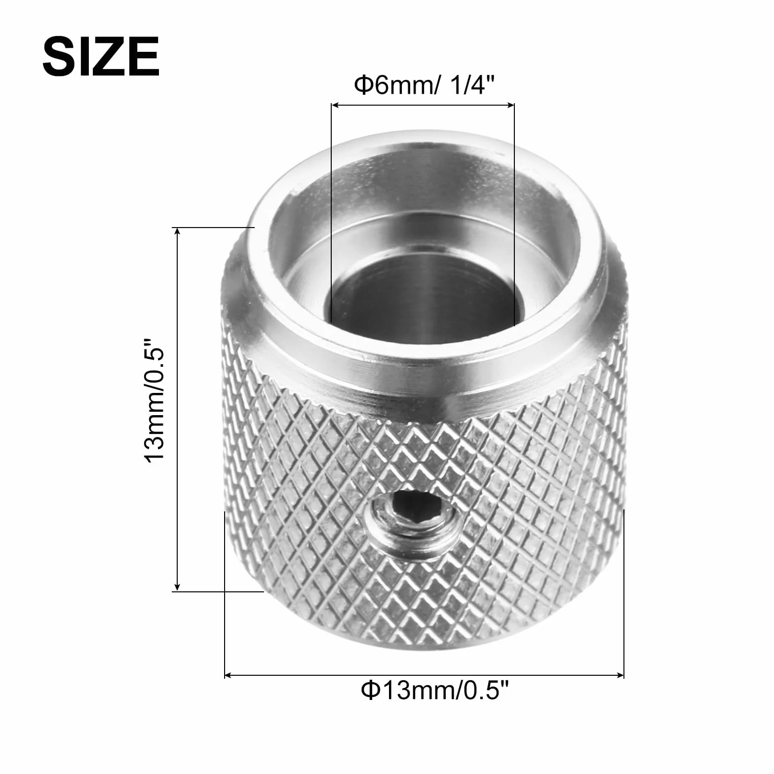 QUARKZMAN 4 szt. Gitara Metalowe Gitara, Gałki Regulacja głośności 6 mm x 13 mm Gałki Potencjometr ze śrubą mocującą do gitary elektrycznej Bas, srebrny