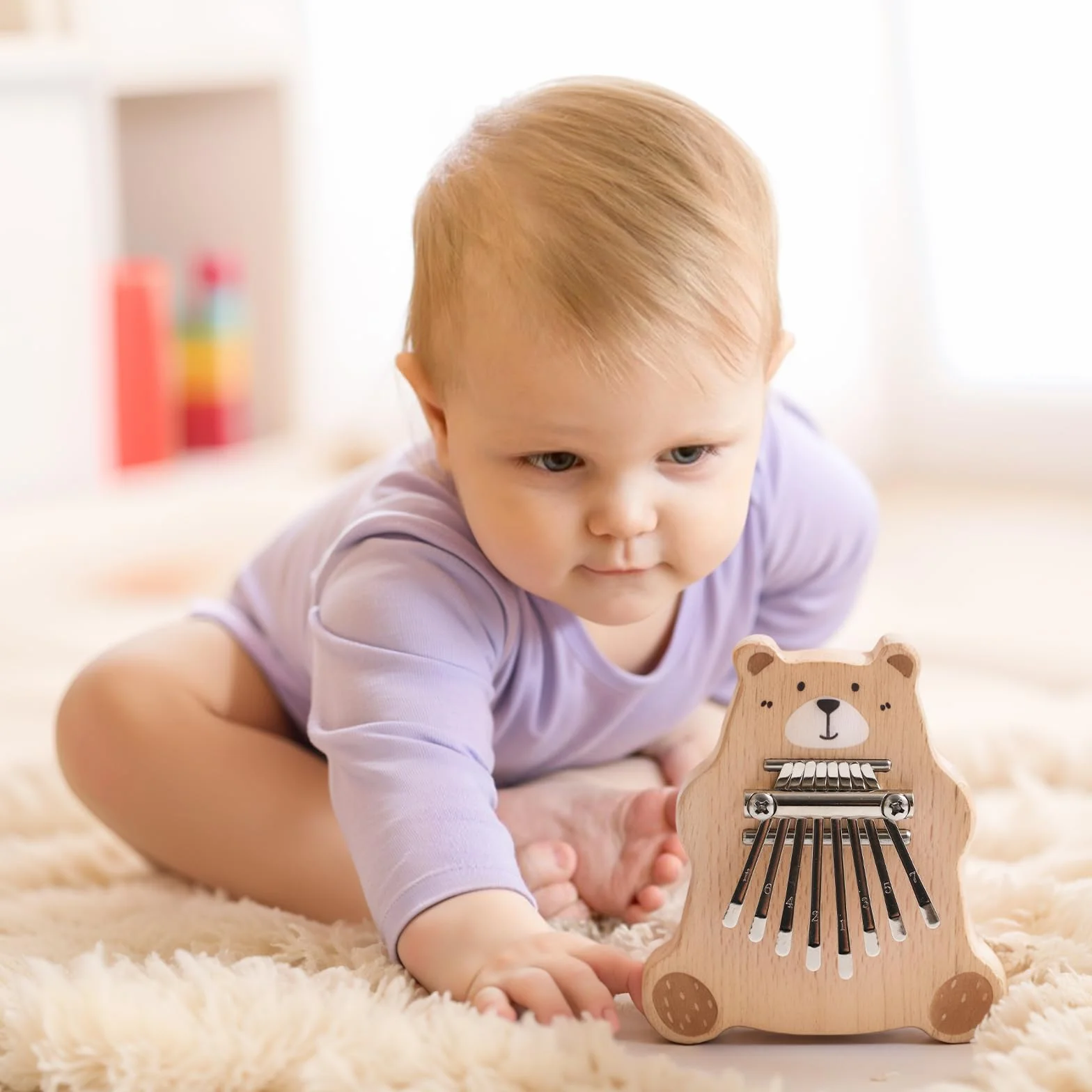 OESSUF Niedźwiedź kalimba, z piosenkami, 8 przycisków, drewniany instrument muzyczny, do gry palcami, prezent dla dzieci i dorosłych, początkujących