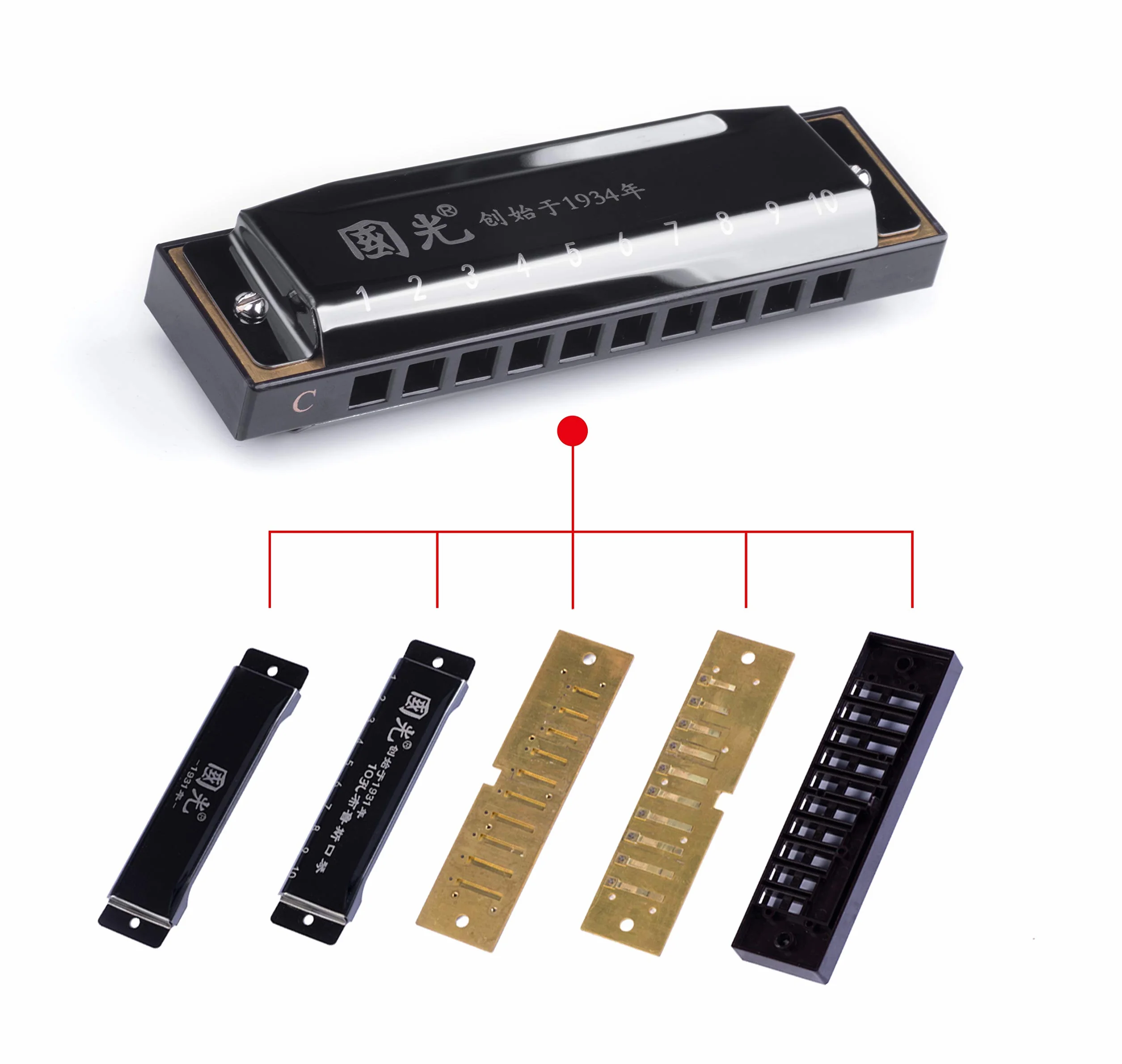 Rayzm Harmonica Harmonijka ustna, 10 otworów, 20 tonów, klawisz C, Blues Harp, dla dorosłych i dzieci, responsywna harmonijka z brązu fosforowego, grzebień z żywicy