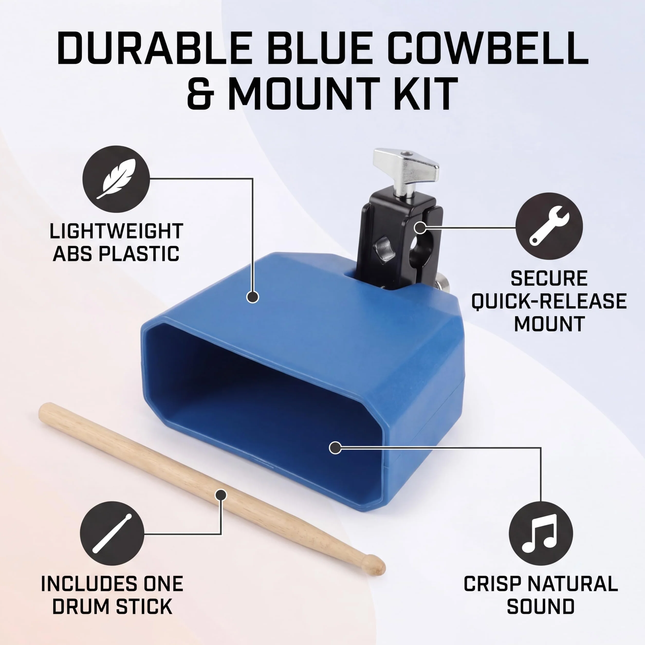 Cowbell do Zestawu Perkusyjnego Regulowany Uchwyt Montażowy Plastikowy Muzyczny Blok Perkusyjny Instrument Perkusyjny łaciński (Niebieski)