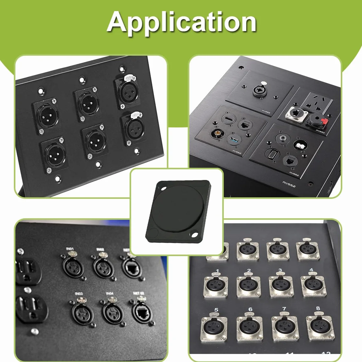 Xiatiaosann 10 sztuk XLR Panel Mount Blank Plate, Seria D Rack Mount Plate Stop cynkowy czarny z wgłębieniem i nakrętką, do złącza podwozia, XLR Connector