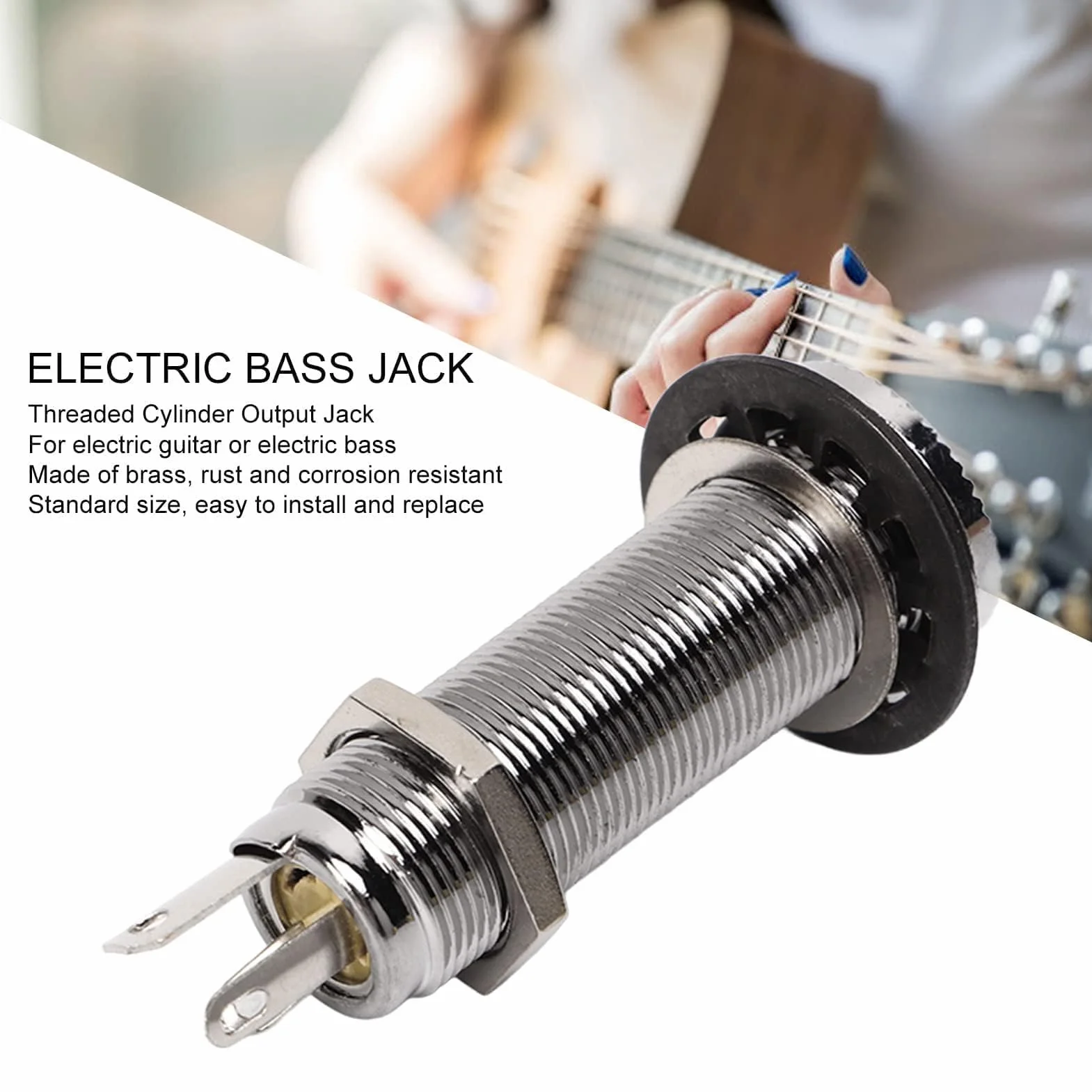 1/4" 6,35 Mm Mosiężny Mono Gitara Basowa Lufa Gniazdo Jack Cylinder Wejście Wyjście Jack Z 3 Pinami Metalowa Stereo Gitara Basowa Lufa Wyjście Jack Wtyczka(srebro)