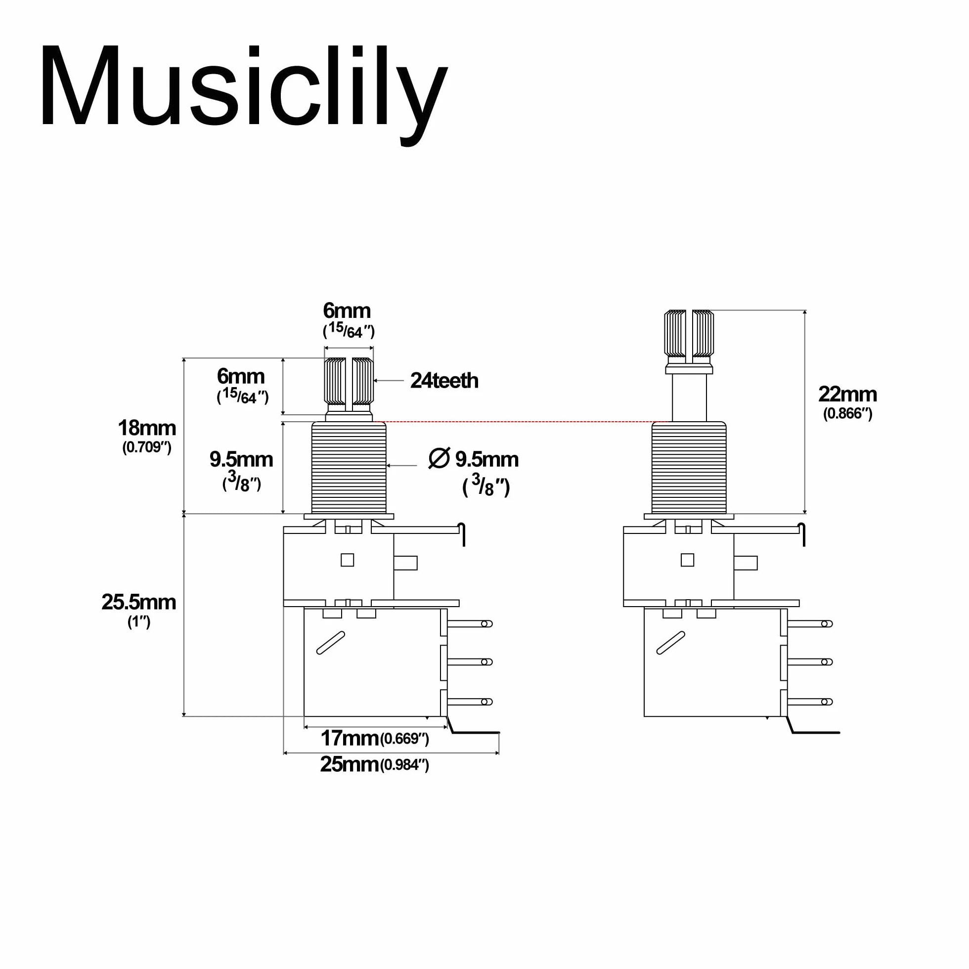 Musiclily Pro A250K Potencjometr Push-Pull Mosiężny Split Standard Shaft 3/8 cala Audio Pot do Gitary Elektrycznej Basowej