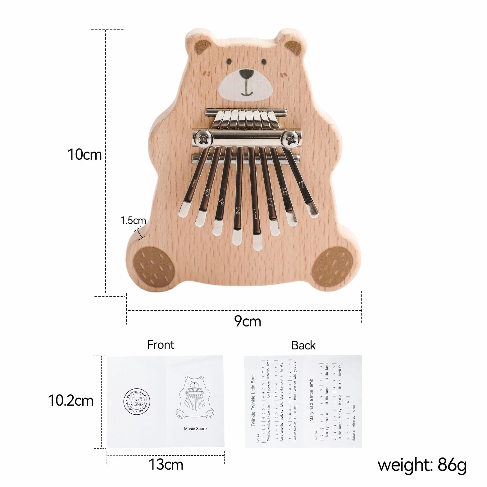 OESSUF Niedźwiedź kalimba, z piosenkami, 8 przycisków, drewniany instrument muzyczny, do gry palcami, prezent dla dzieci i dorosłych, początkujących