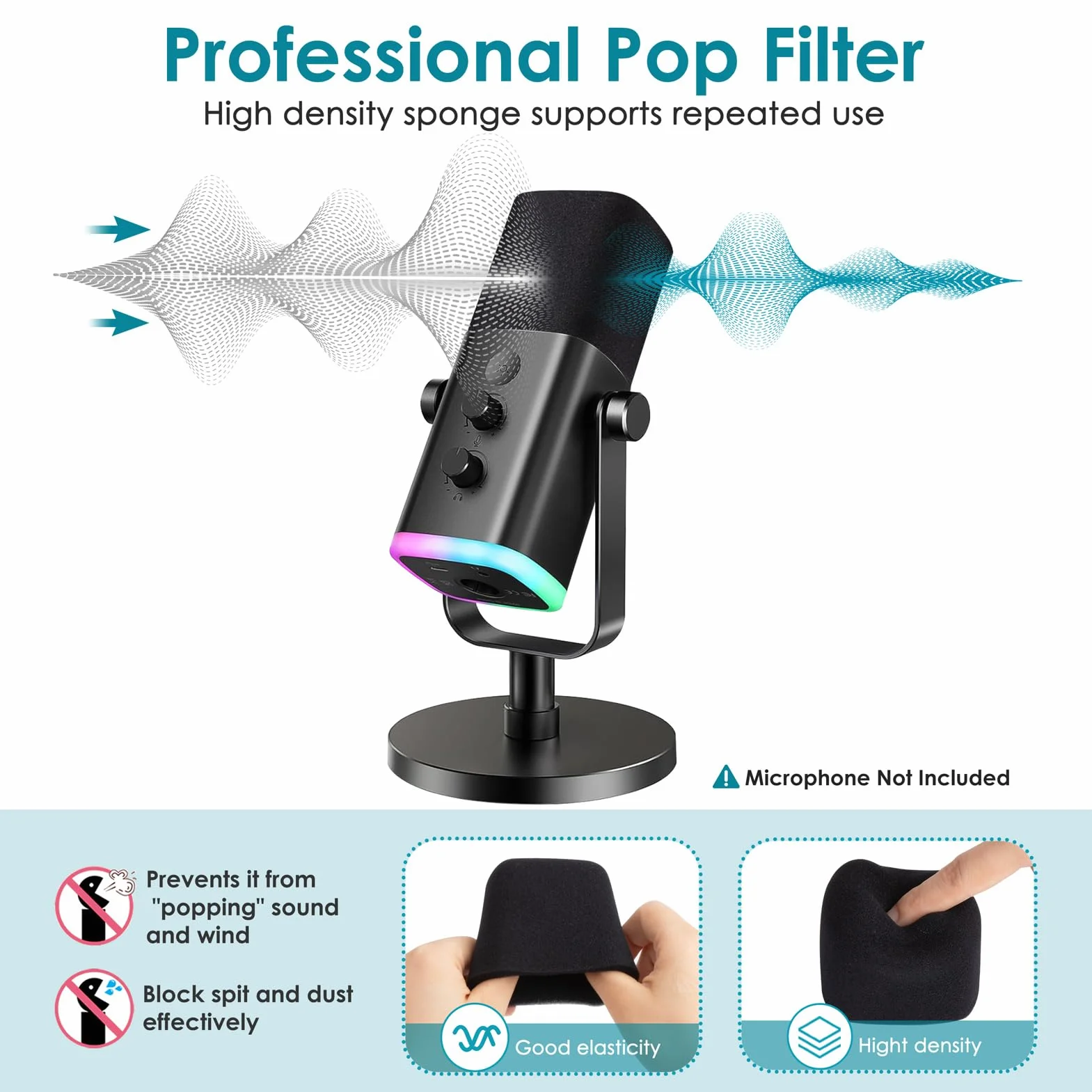 Filtr pop dla AM8 - Mikrofonowa pianka antywiatrowa Pop Filter Zgodny z mikrofonem Fifine AM8 Ochrona akustyczna Tłumi dźwięki S i T, kurz i ślinę, chroni od YOUSHARES