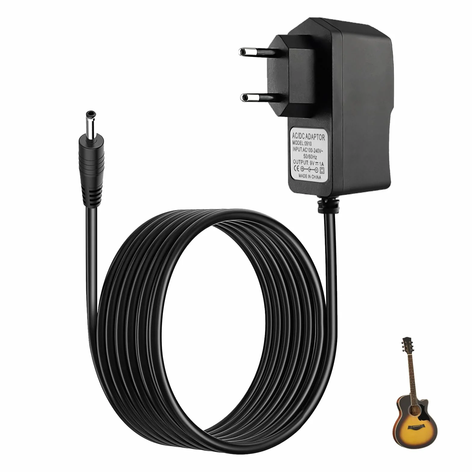 9V 1A Zasilacz do pedału gitarowego, ładowarka kompatybilna z Boss, Roland, Casio, Digitech, MXR, Behringer i innymi pedałami efektów, ładowarka ścienna 2m złącze 5,5 mm x 2,1 mm