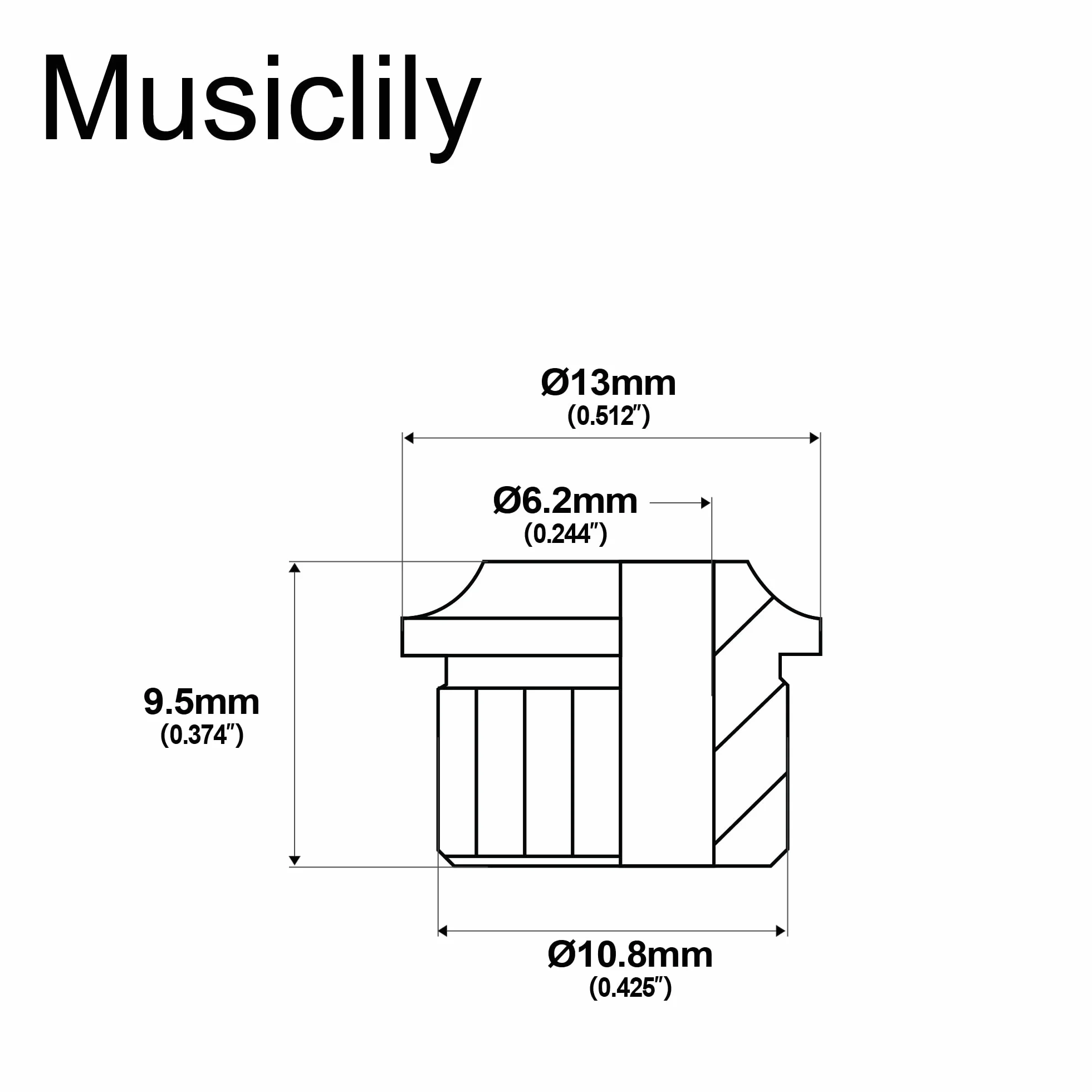 Musiclily Pro Metalowy Vintage/Nowoczesny 6mm do 10mm Redukcje do Kluczy, Chrom(6 szt.)