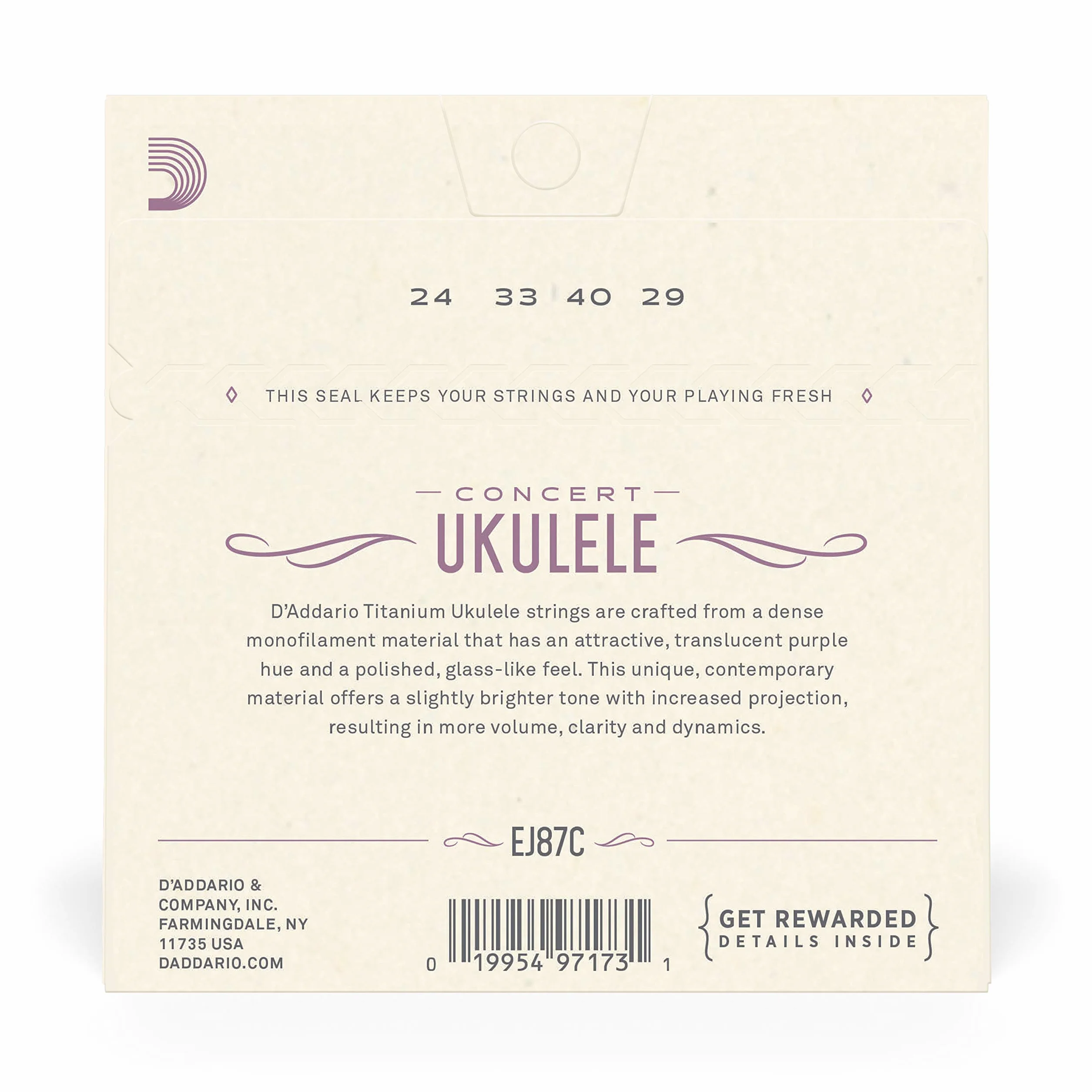 D'Addario Ukulele Strings EJ87C Concert Titanium 25-33-40-29 - Struna
