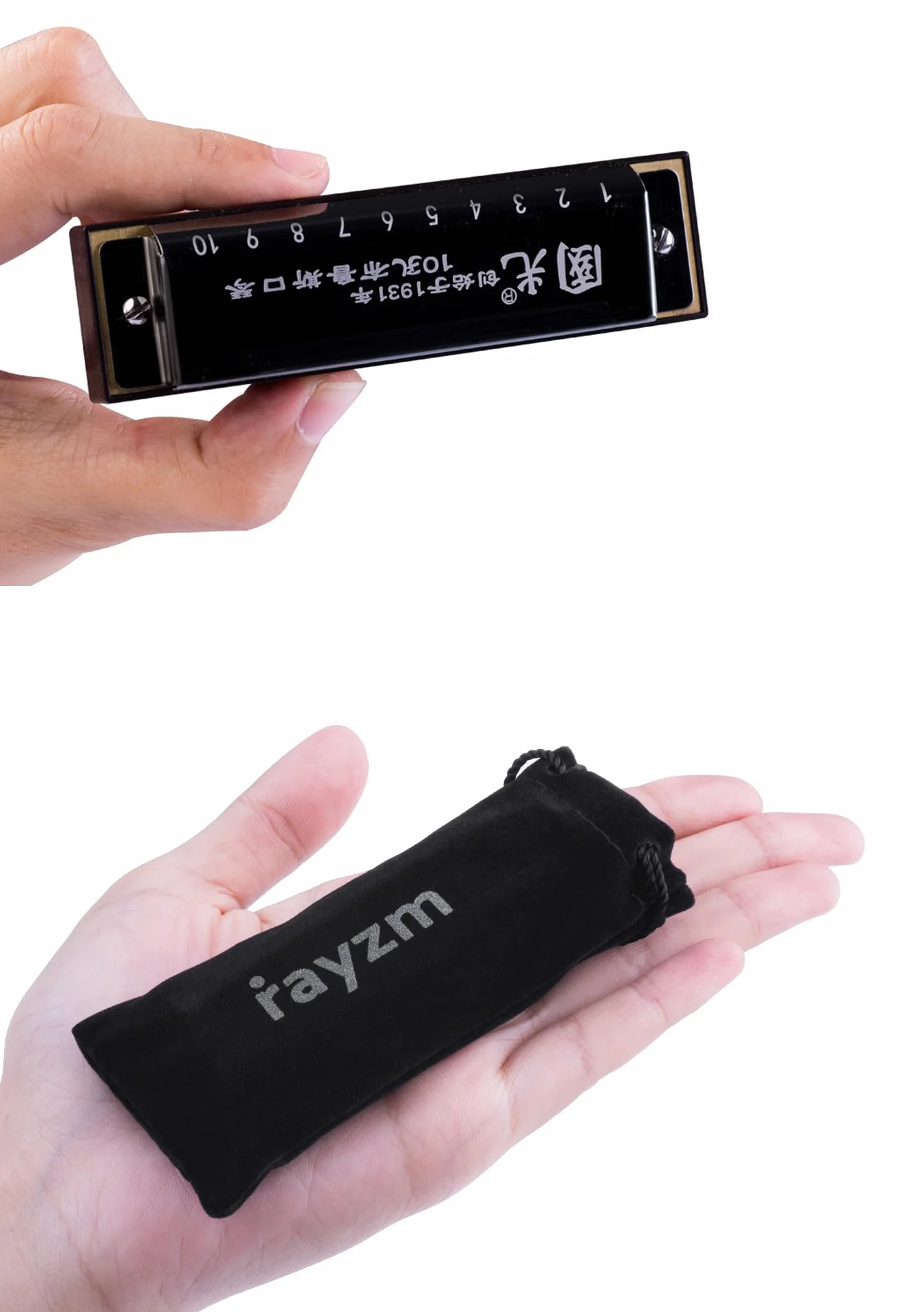 Rayzm Harmonica Harmonijka ustna, 10 otworów, 20 tonów, klawisz C, Blues Harp, dla dorosłych i dzieci, responsywna harmonijka z brązu fosforowego, grzebień z żywicy