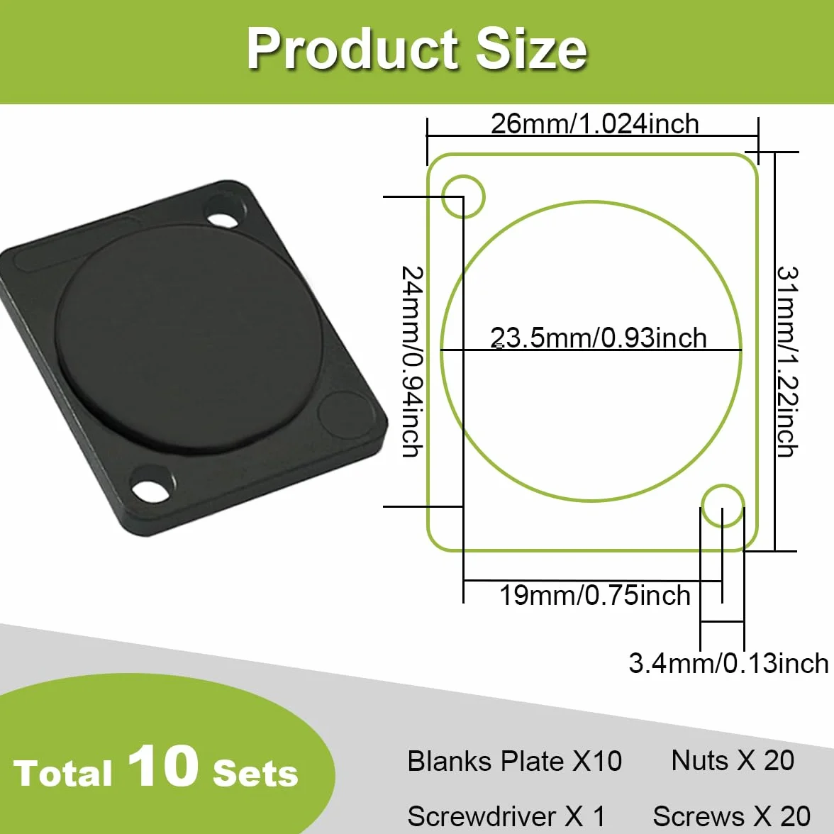 Xiatiaosann 10 sztuk XLR Panel Mount Blank Plate, Seria D Rack Mount Plate Stop cynkowy czarny z wgłębieniem i nakrętką, do złącza podwozia, XLR Connector
