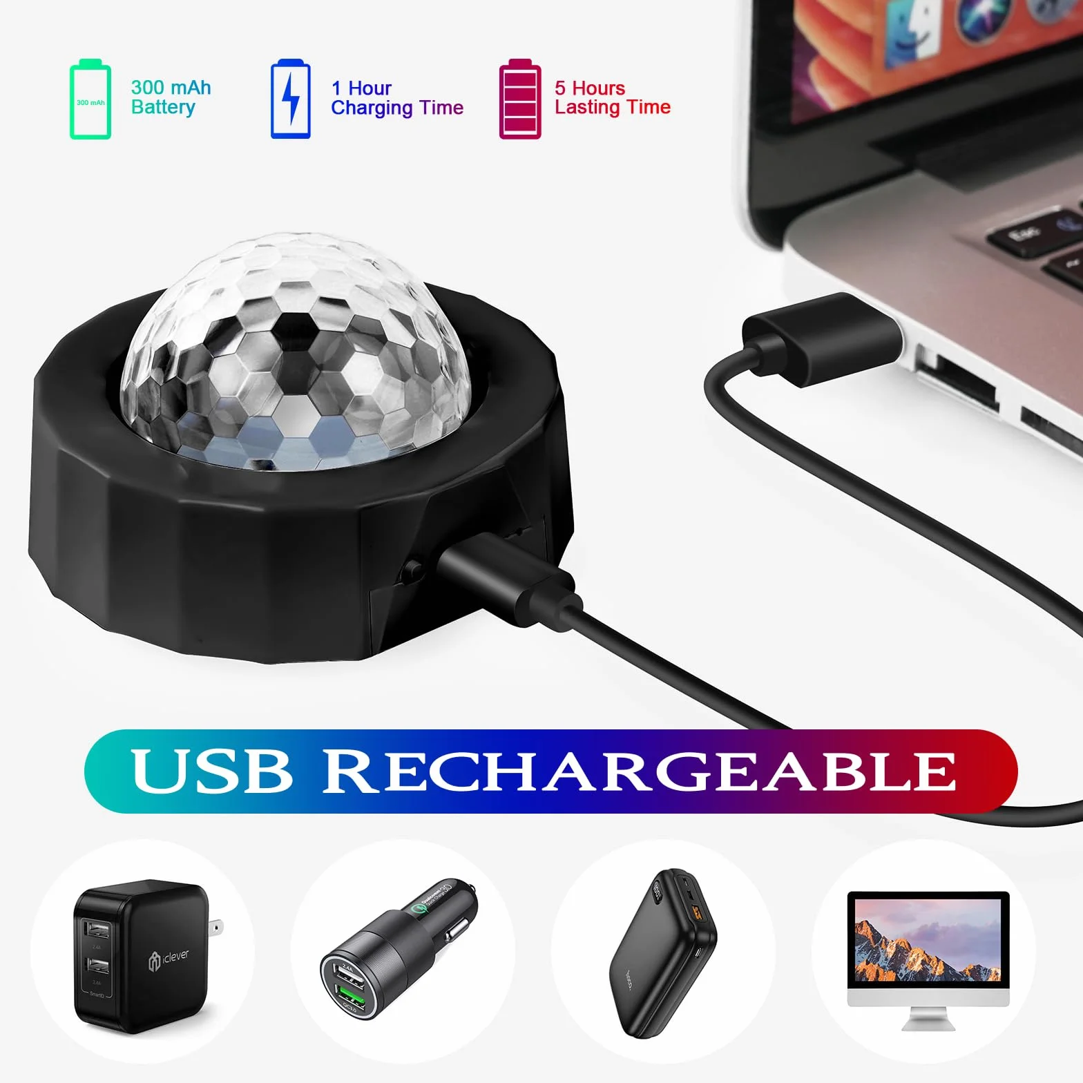URAQT lampki dyskotekowe na imprezy, 1 szt. mini lampki dyskotekowe, 4 kolory, przenośne lampy LED na imprezy domowe, lampka USB do dyskoteki na imprezy i dekoracja wnętrza samochodu, kolor czarny