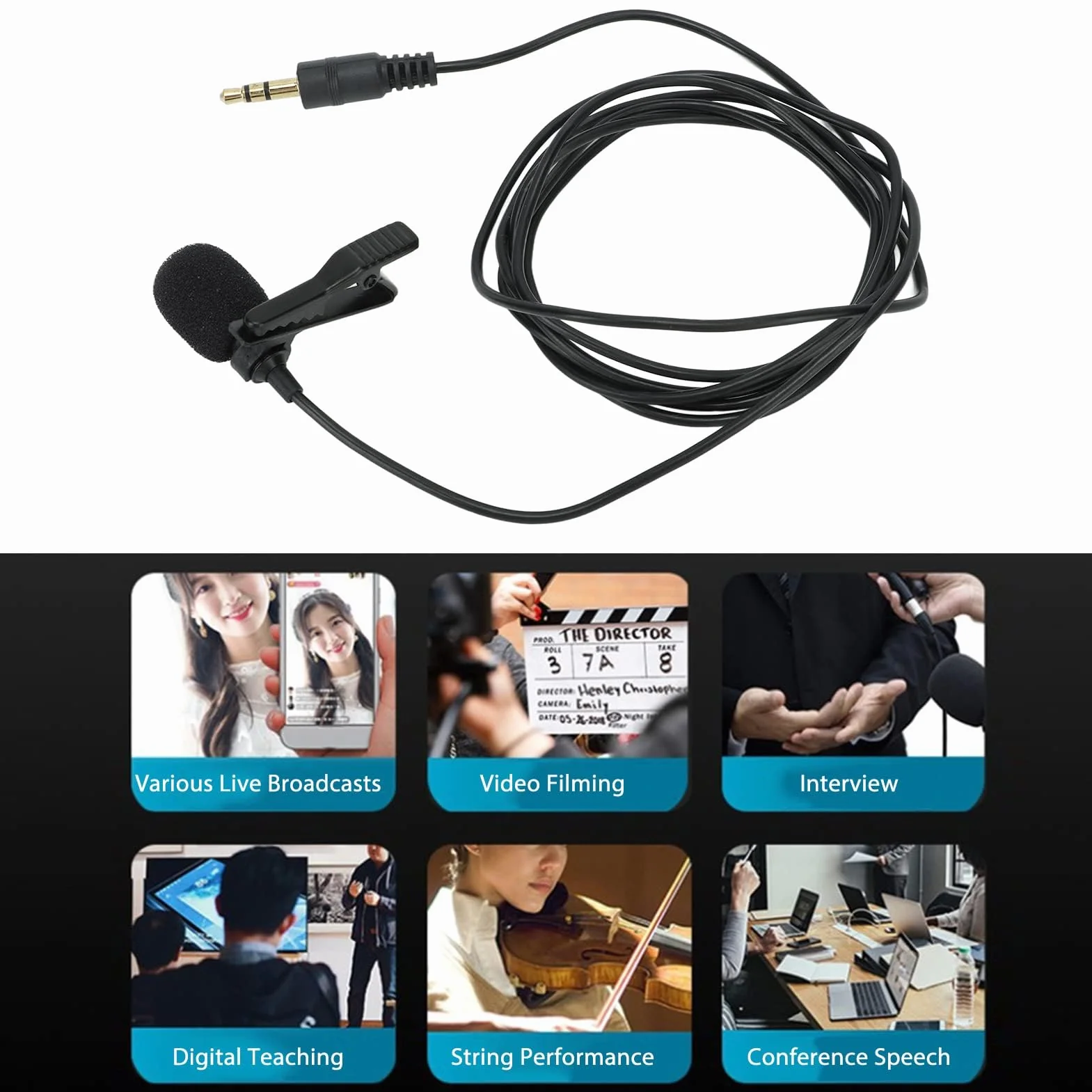 Mikrofon Krawatowy 3,5 Mm Profesjonalny Mikrofon Przypinany do Klapy Lav Mic do Nagrywania Wideo, Lavalier Lapel Mikrofon do Nagrywania Mikrofonu do Telefonu Android