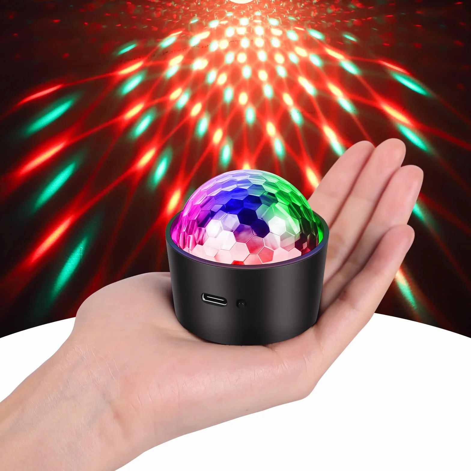 SEBRUANC mini kula dyskotekowa, oświetlenie LED, oświetlenie imprezowe, sterowane muzyką, 380 mAh, USB typu C, dla DJ, światło stroboskopowe z lampką nocną dla dzieci, na imprezy, urodziny, KTV