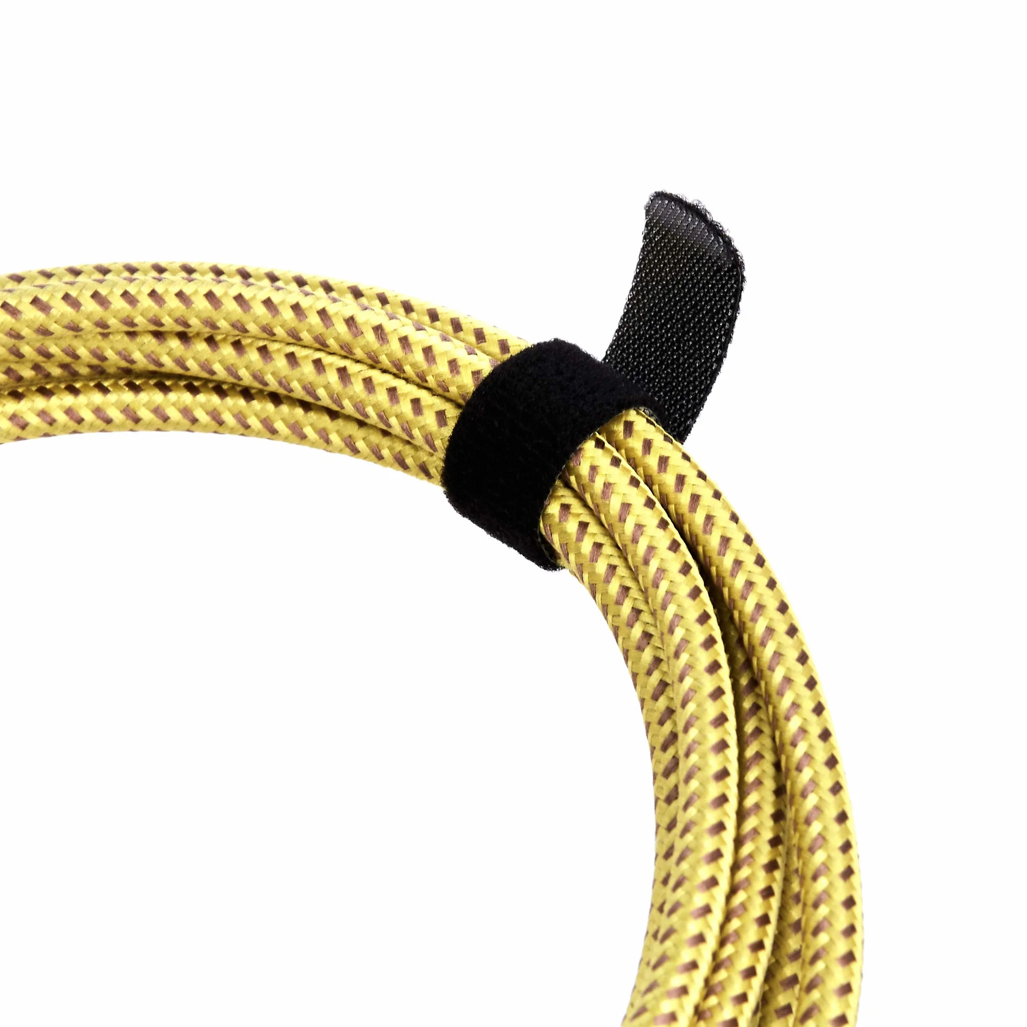 Amazon Basics – kabel pomocniczy do gitary elektrycznej, basu, instrumentów klawiszowych, pleciony, kątowy wtyk 6,35 mm, bezszumowy, 3 m, żółto-brązowy.