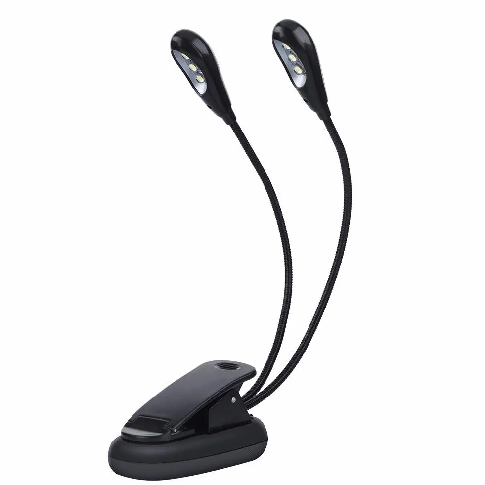 Stojak muzyczny LED, mini podwójne ramiona, klips na lampkę, regulowana lampka do czytania, 6 koralików, 8 koralików z kablem USB, do czytnika e-booków i zagłówka łóżka (6 koralików)