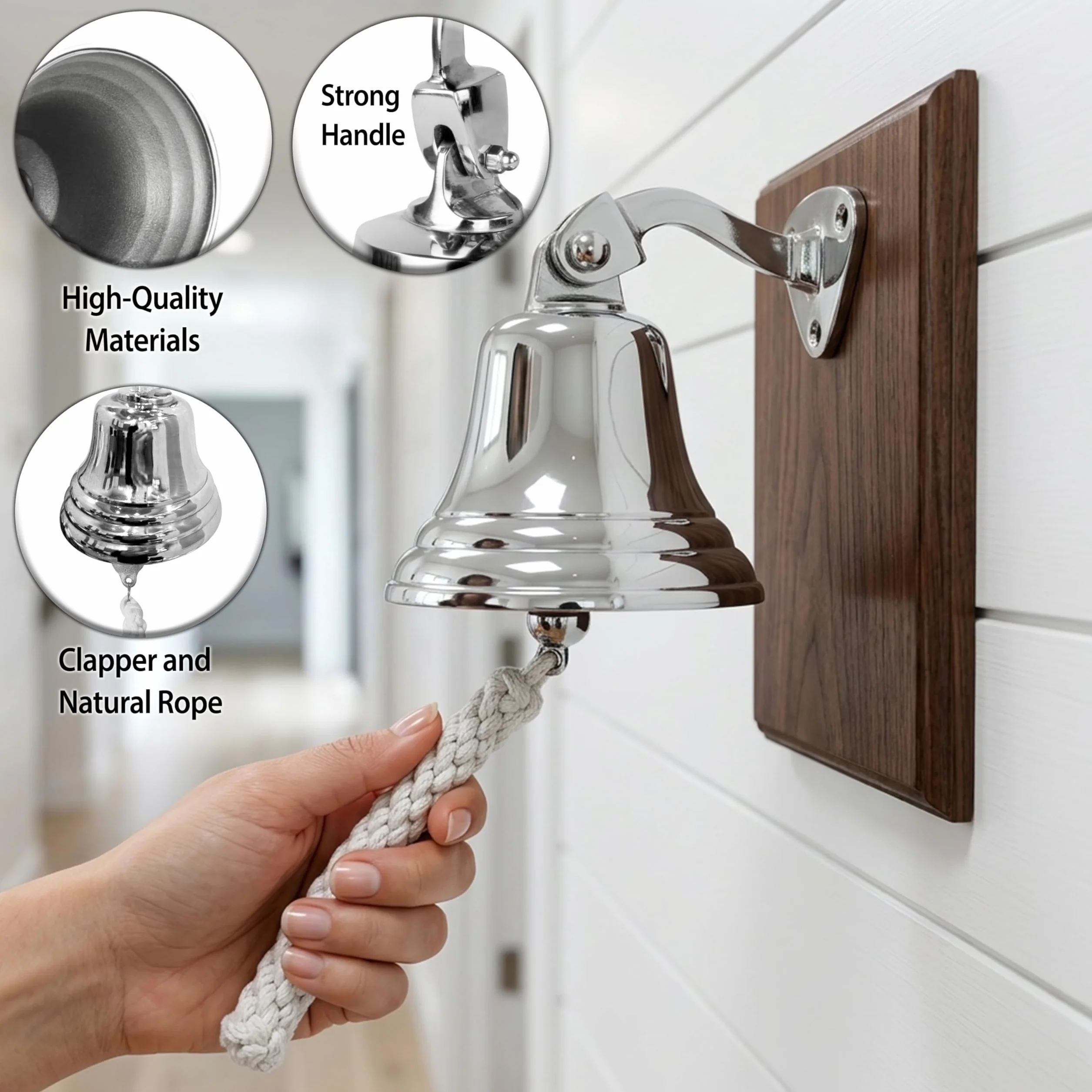 ARSUK Aluminiowy dzwonek okrętowy (7 cm) - dzwonek ostatniego zamówienia z liną, morski wiszący do domu, drzwi, baru, pubu lub łodzi, morski wystrój vintage, głośny i czysty dźwięk