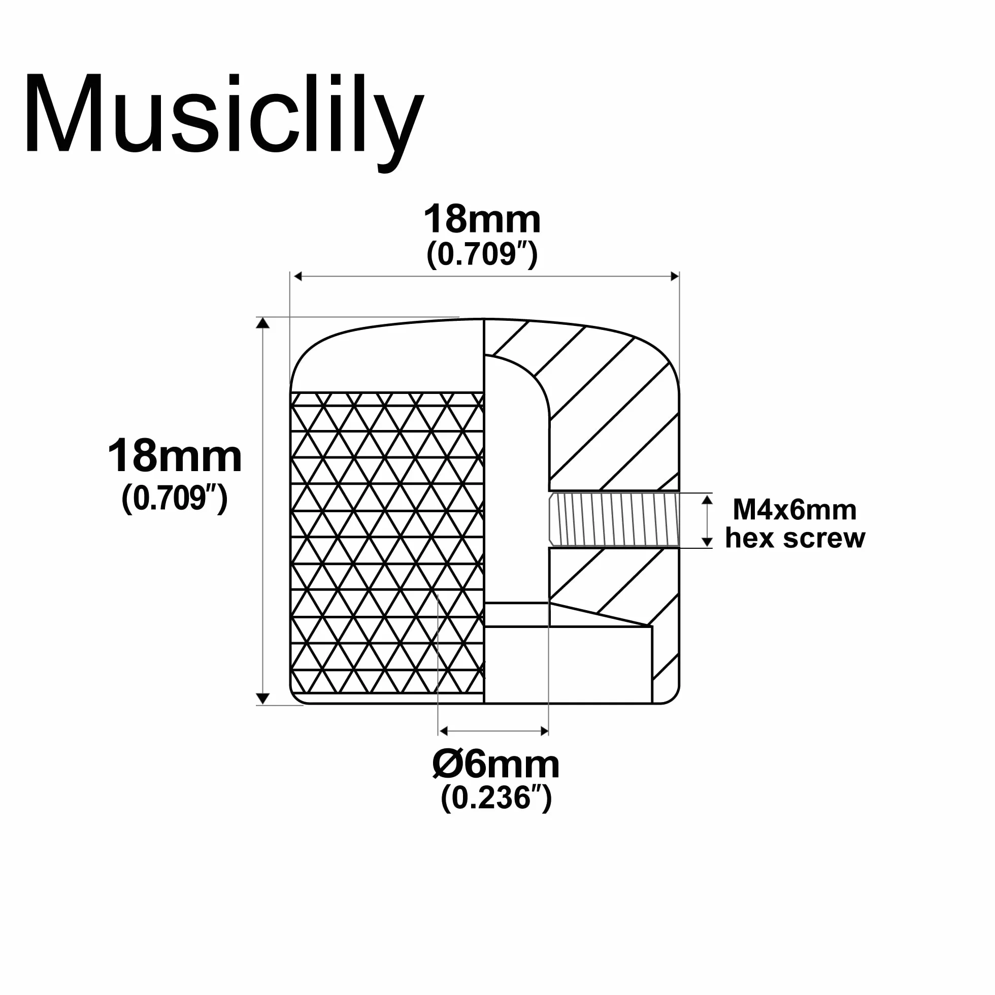 Musiclily Pro 6mm Stalowy Gałka Dome na śrubkę do Gitary Elektrycznej Telecaster i Basowej, Chrom(2 szt.)