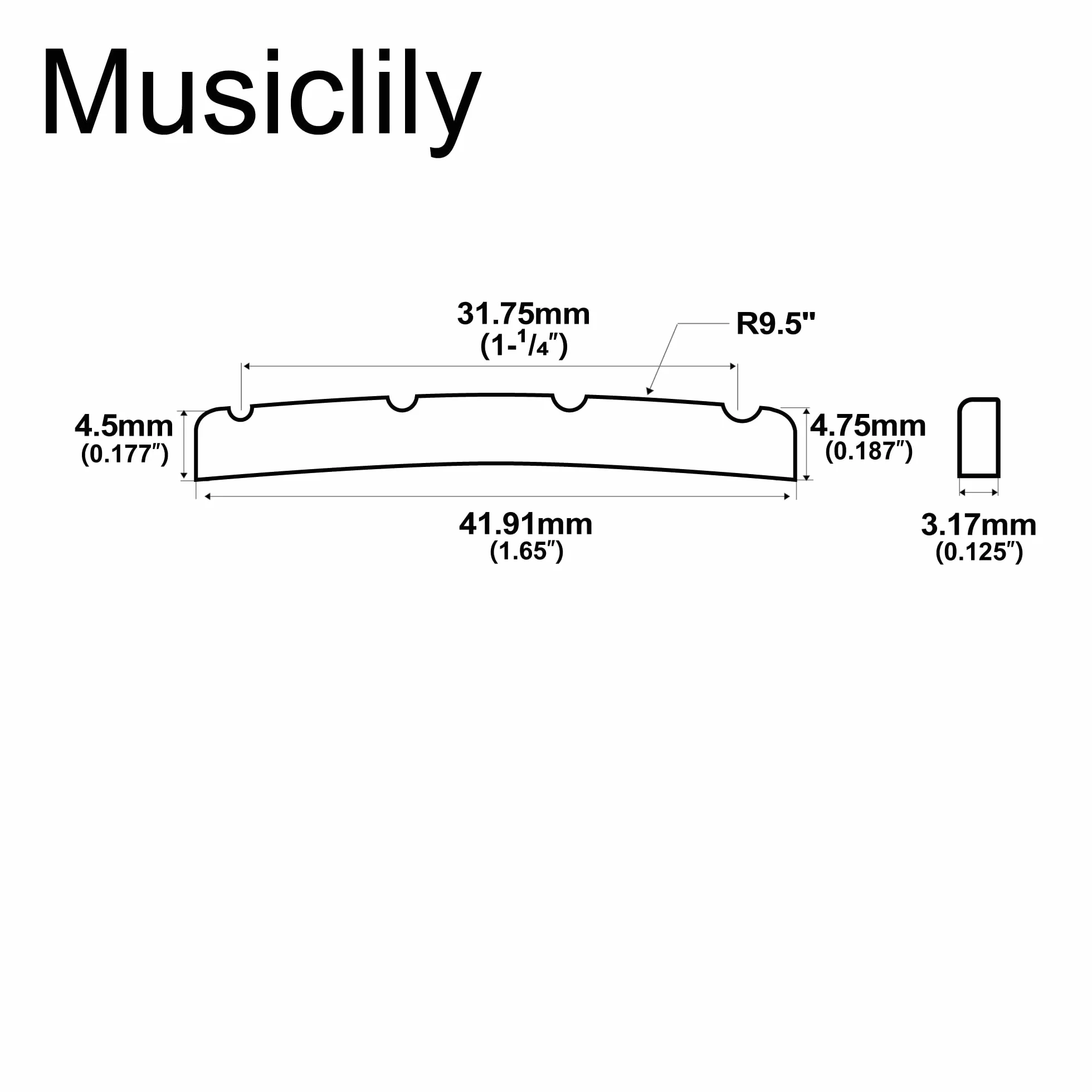 Musiclily Pro 41,91mm Siodełko Precision Bass Bone Nut do 4 Strun Fender Style P Bass, Kość Słoniowa (2 szt.)