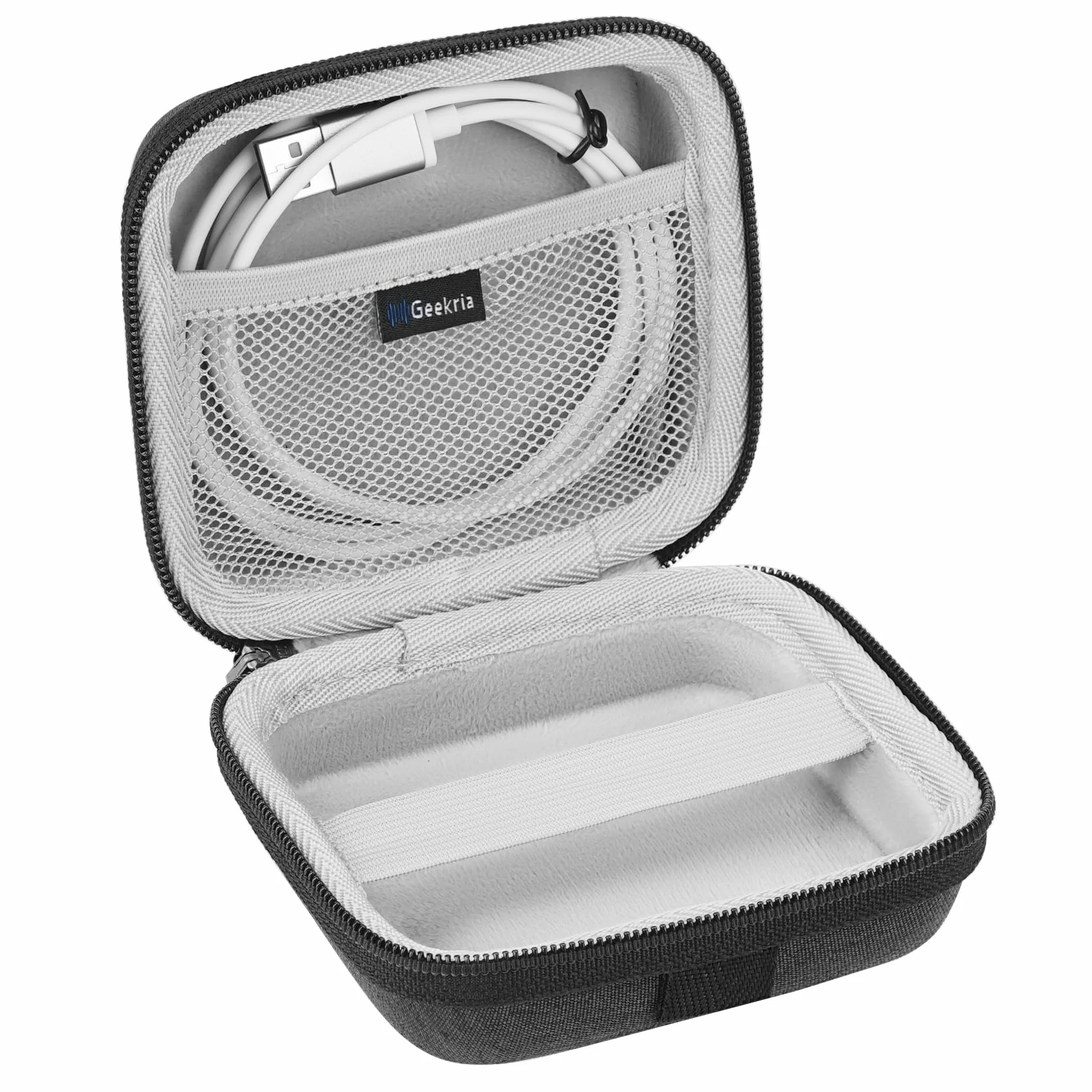 Geekria Shield etui na głośnik Kompatybilny z JBL Go 5/4/3, Go 3 Eco Cover, Zapasowa twarda obudowa ochronna na głośnik z miejscem na kabel, Brelok karabińczyk (Ciemny szary)