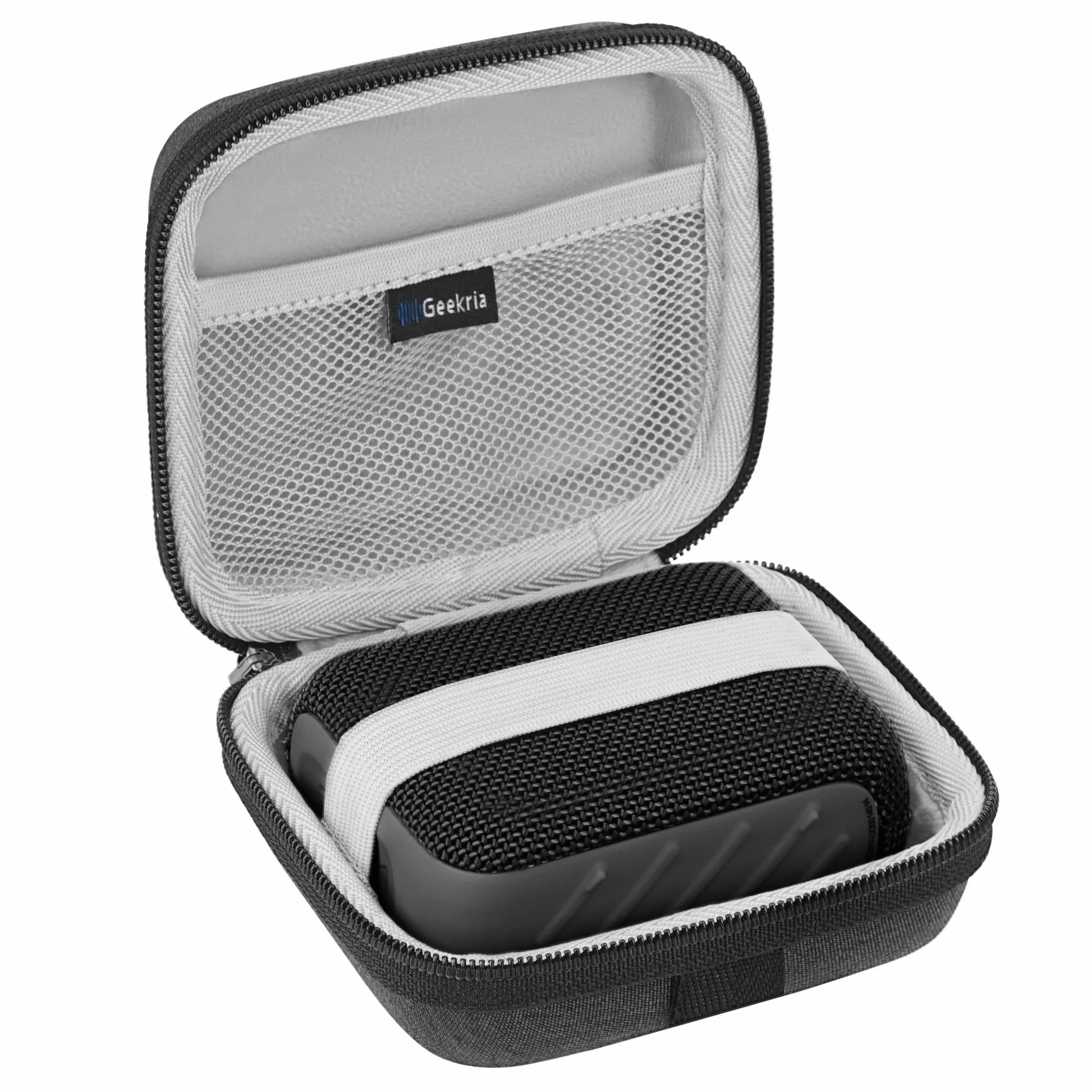 Geekria Shield etui na głośnik Kompatybilny z JBL Go 5/4/3, Go 3 Eco Cover, Zapasowa twarda obudowa ochronna na głośnik z miejscem na kabel, Brelok karabińczyk (Ciemny szary)