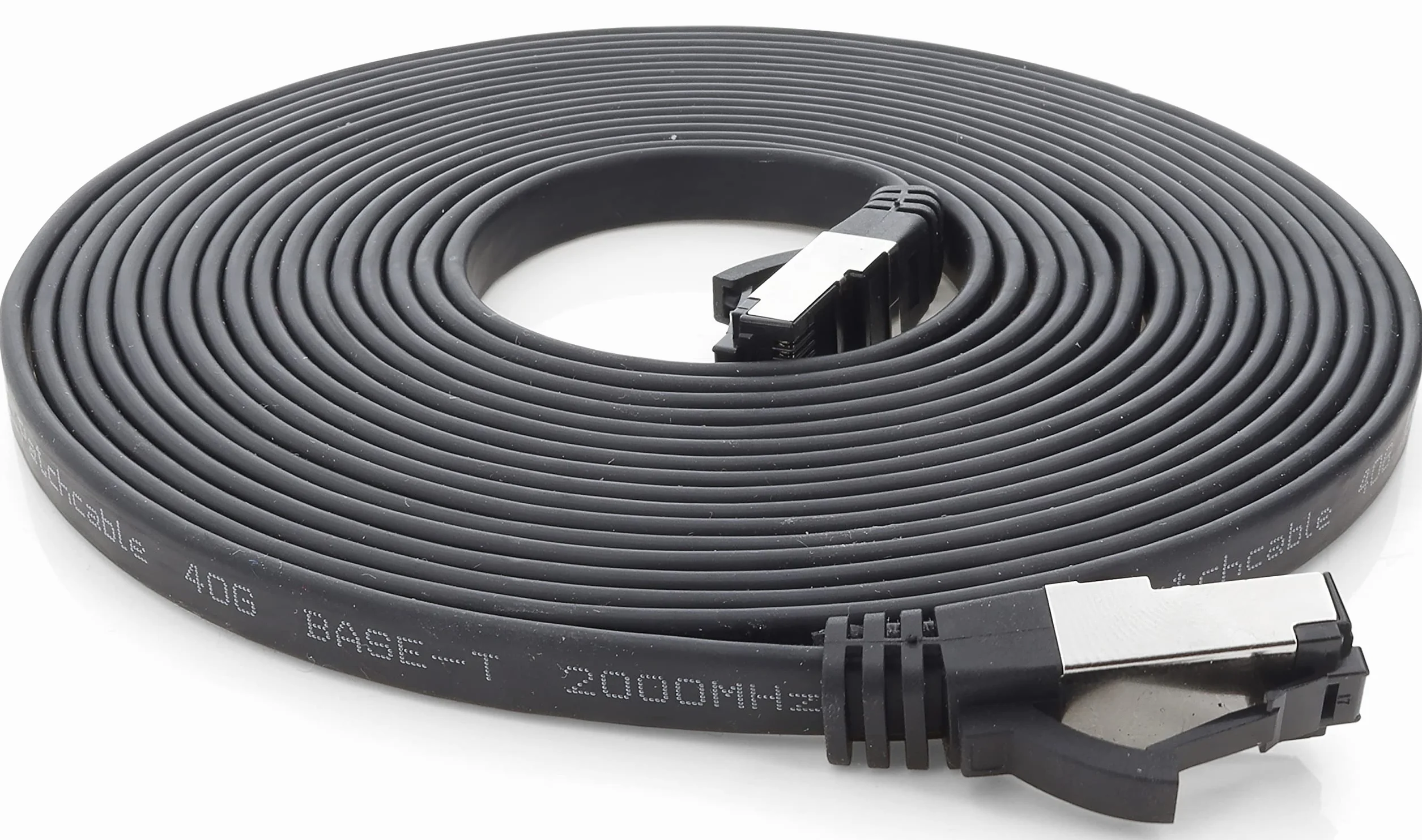 3,0 m Cat 8 kabel krosowy płaski czarny 40 Gigabit kabel sieciowy Ethernet LAN kabel 40 Gbits 2000 MHz kabel krosowy Cat8 kabel LSZH TPE PIMF Rj45 wtyczka 1 sztuka - 3,0 m