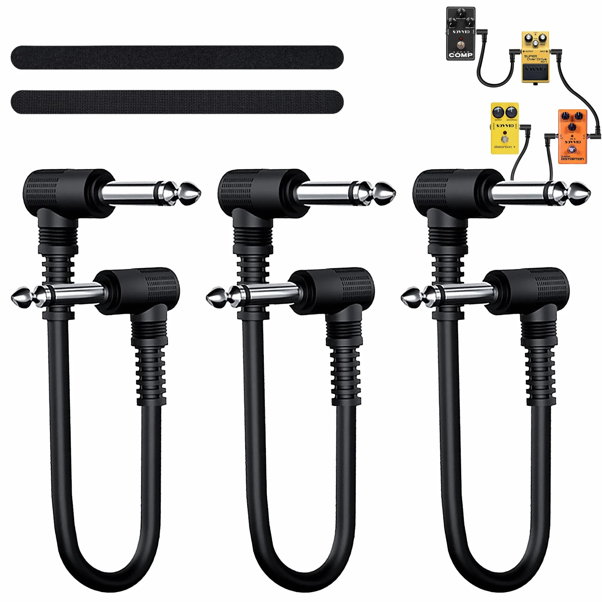 Kabel krosowy do gitary, 3 szt. 6,35 mm, kabel krosowy do gitary, kątowy, 1/4", monowtykowy, bezgłośny, do gitary/basu, pedały z efektami efektowymi (15 cm mono, 3 sztuki)