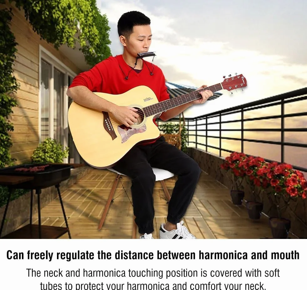 Harmonica uchwyt na szyję, metalowy regulowany 10 otworów Harmonica Harfa Harfa Stojak Stojak Stojak