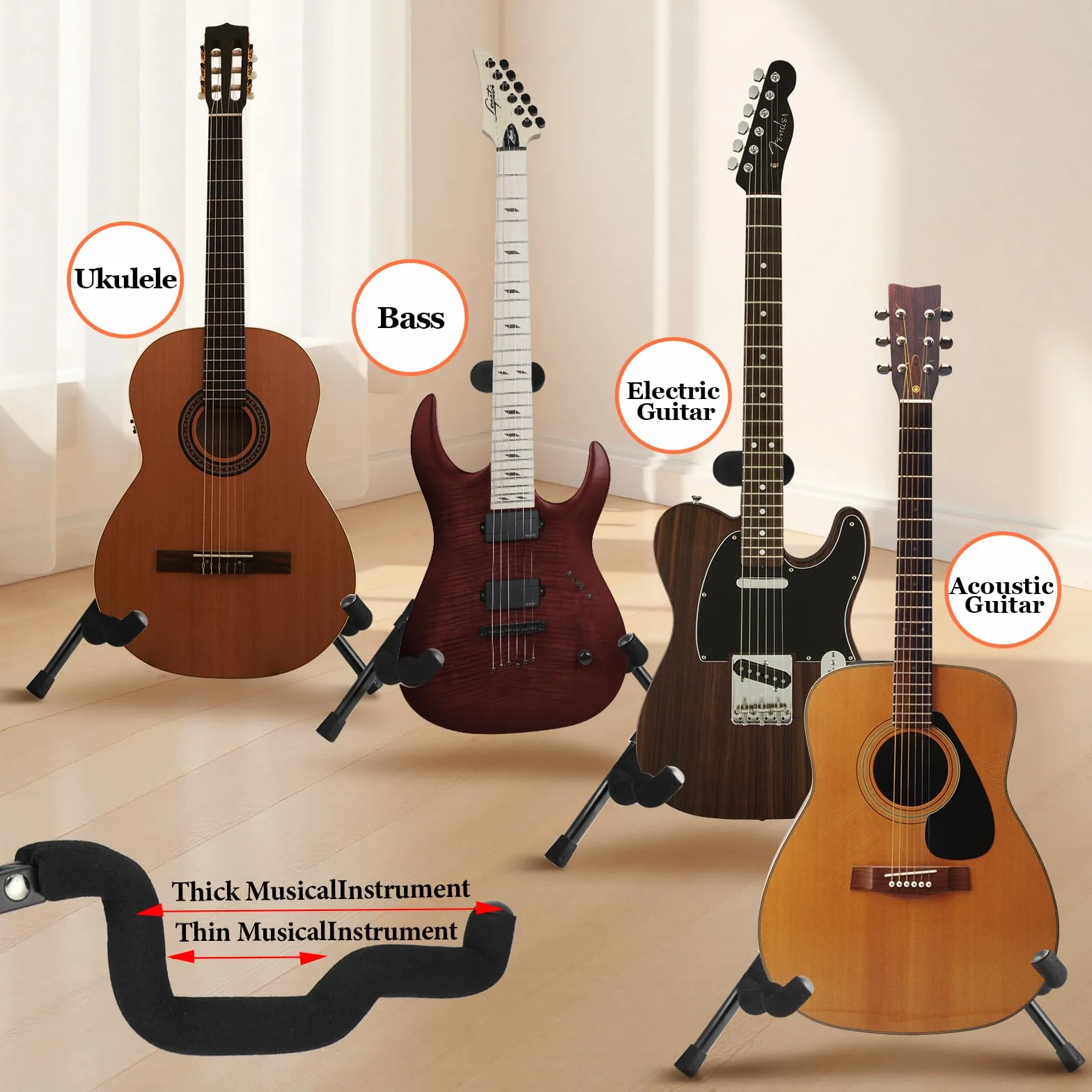 Windfromort Stojak na gitarę - Uniwersalny składany stojak na gitarę - wytrzymały i stabilny, składany dodatek do gitary klasycznej Akustycznej Ukulele