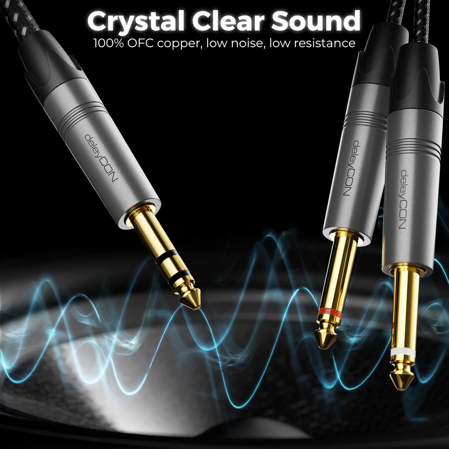 deleyCON 1m 6,3mm Klinke Stereo na 2x 6,3mm Klinke Mono Kabel - Insertowy Y Przewód Audio Rozdzielacz Digital Interface Instrument Kabel do Miksera, Rejestratora Audio, Gitary, Wzmacniacza, Mikrofonu