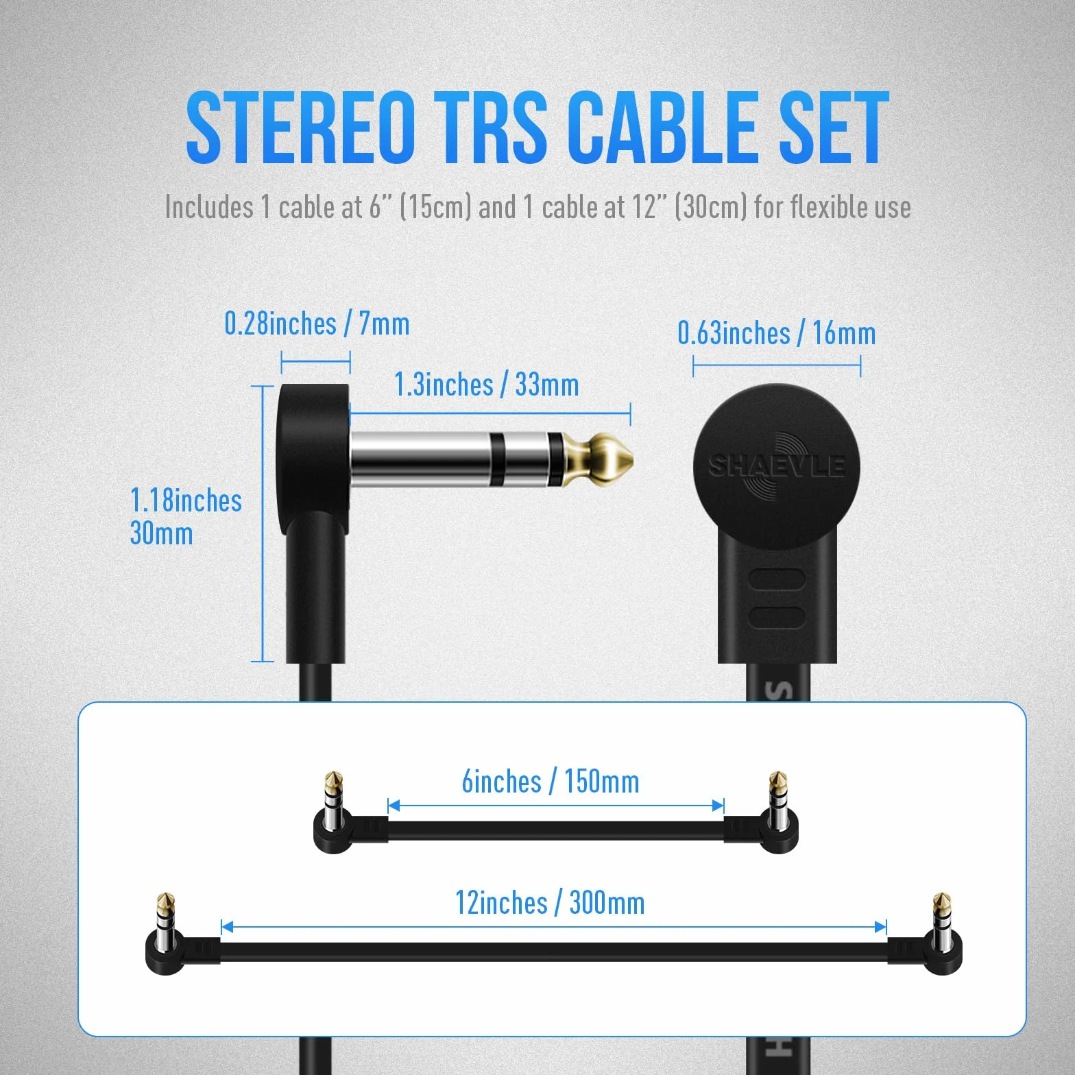 TRS Guitar Patch Cable 1/4 cala Right Angle Effect Cord, Noise Free Board Patch Cables, Low Profile Stereo TRS Effect Patch Cords for Pedals