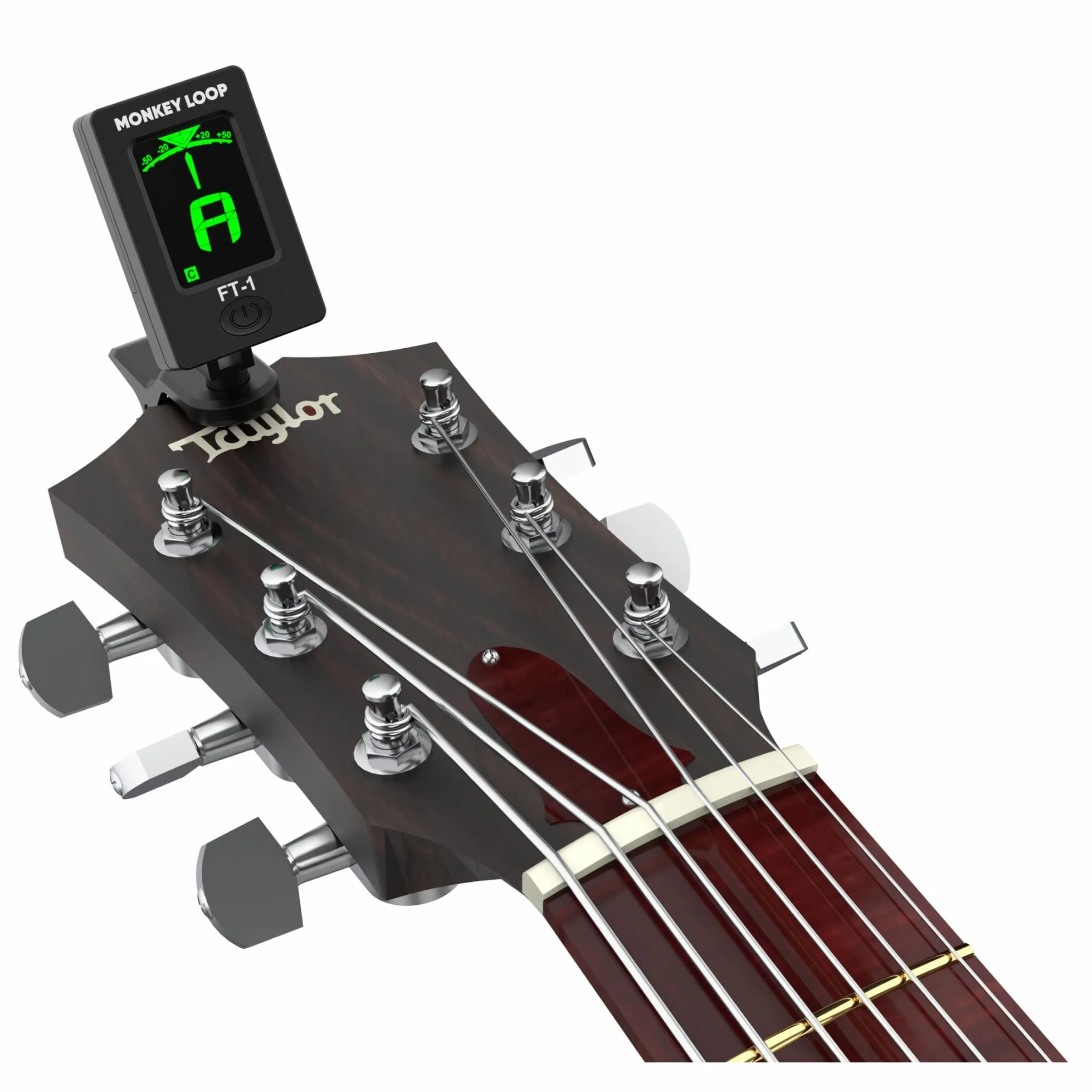 Monkey Loop - FT-1 - stroik gitarowy chromowany - wymiary 50 x 26 x 76 cm - odpowiedni do gitary, basu, skrzypiec i ukuleli - obrotowy LCD - Clear Vision - akcesoria do gitary