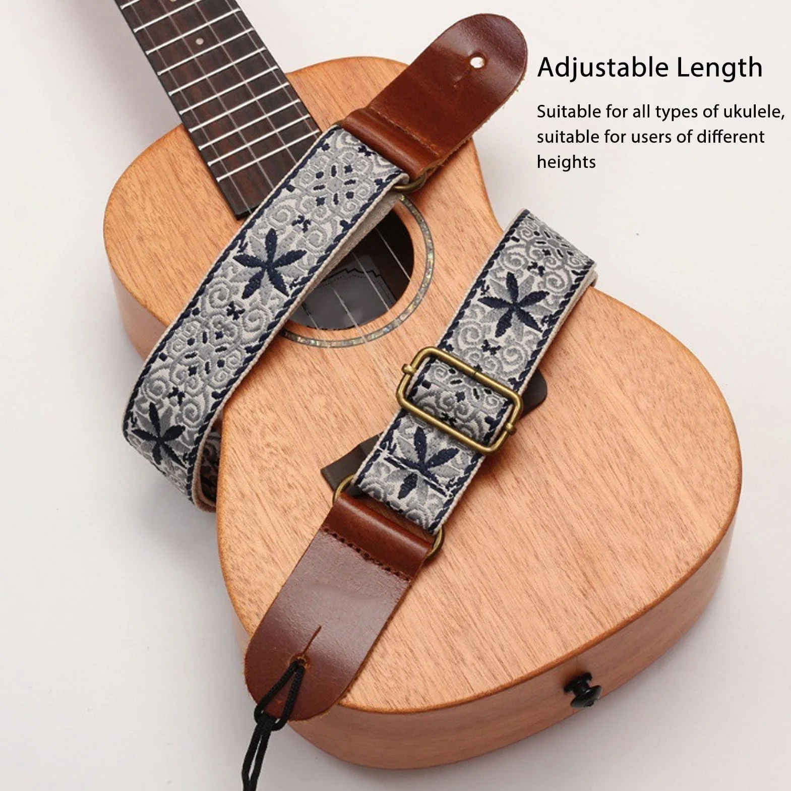 Haftowany Pasek do Ukulele 30,3 do 52,8 Cala Regulowana długość Nylonowa Skóra żakardowy Haft Pasek Gitarowy Pasek na ramię Ukulele (Styl 2)