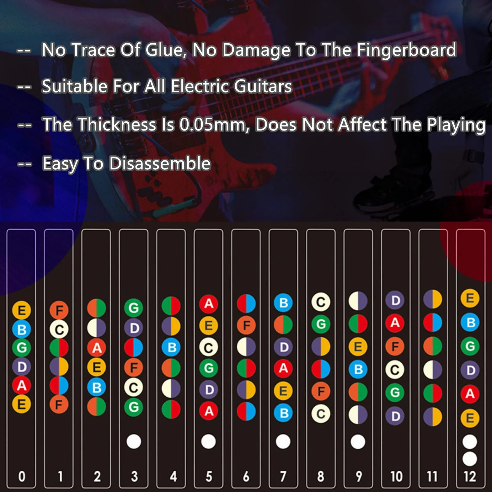 HsentimenH Naklejki na podstrunnicę gitarową dla początkujących: arkusz gitarowy, naklejka muzyczna, akcesoria gitarowe, idealna do gitary akustycznej