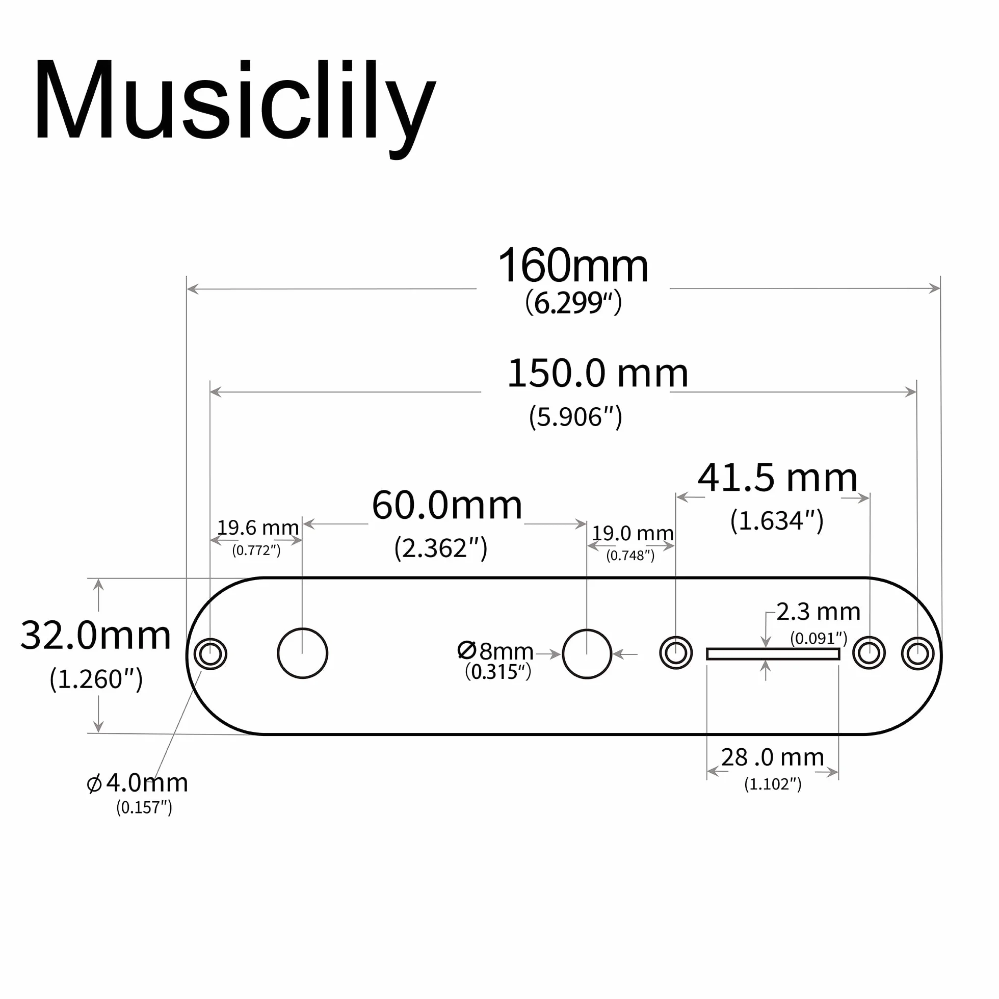 Musiclily 32mm Płytka Kontrolna do Gitary typu Telecaster Tele, Chrom