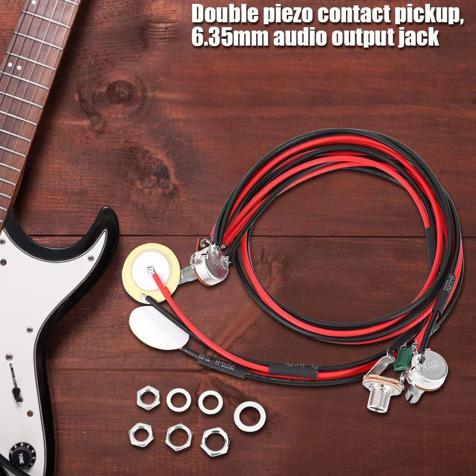 Przetwornik do gitary ludowej, 6,35 mm podwójny piezoelektryczny przetwornik z regulacją głośności i dźwięku do gitar ludowych ukulele mandolin akcesoria banjo