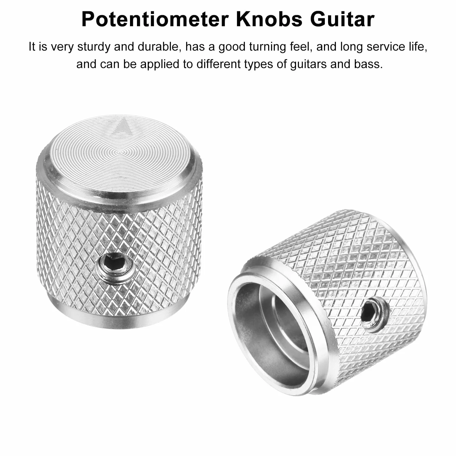 QUARKZMAN 4 szt. Gitara Metalowe Gitara, Gałki Regulacja głośności 6 mm x 13 mm Gałki Potencjometr ze śrubą mocującą do gitary elektrycznej Bas, srebrny