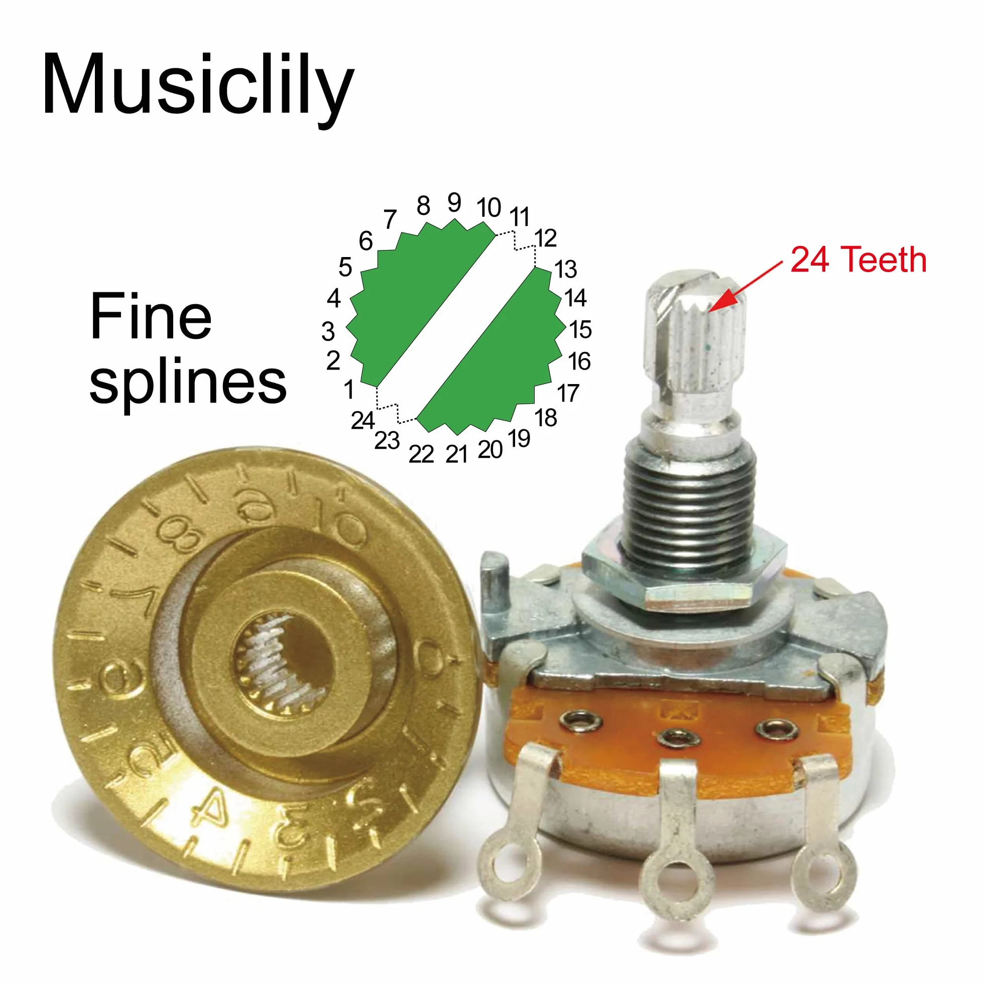 Musiclily Pro Calowa Gałka Potencjometru Strat Knobs 1 Volume 2 Tone do Gitary Elektryczny Typu Stratocaster, Biały(3 szt.)