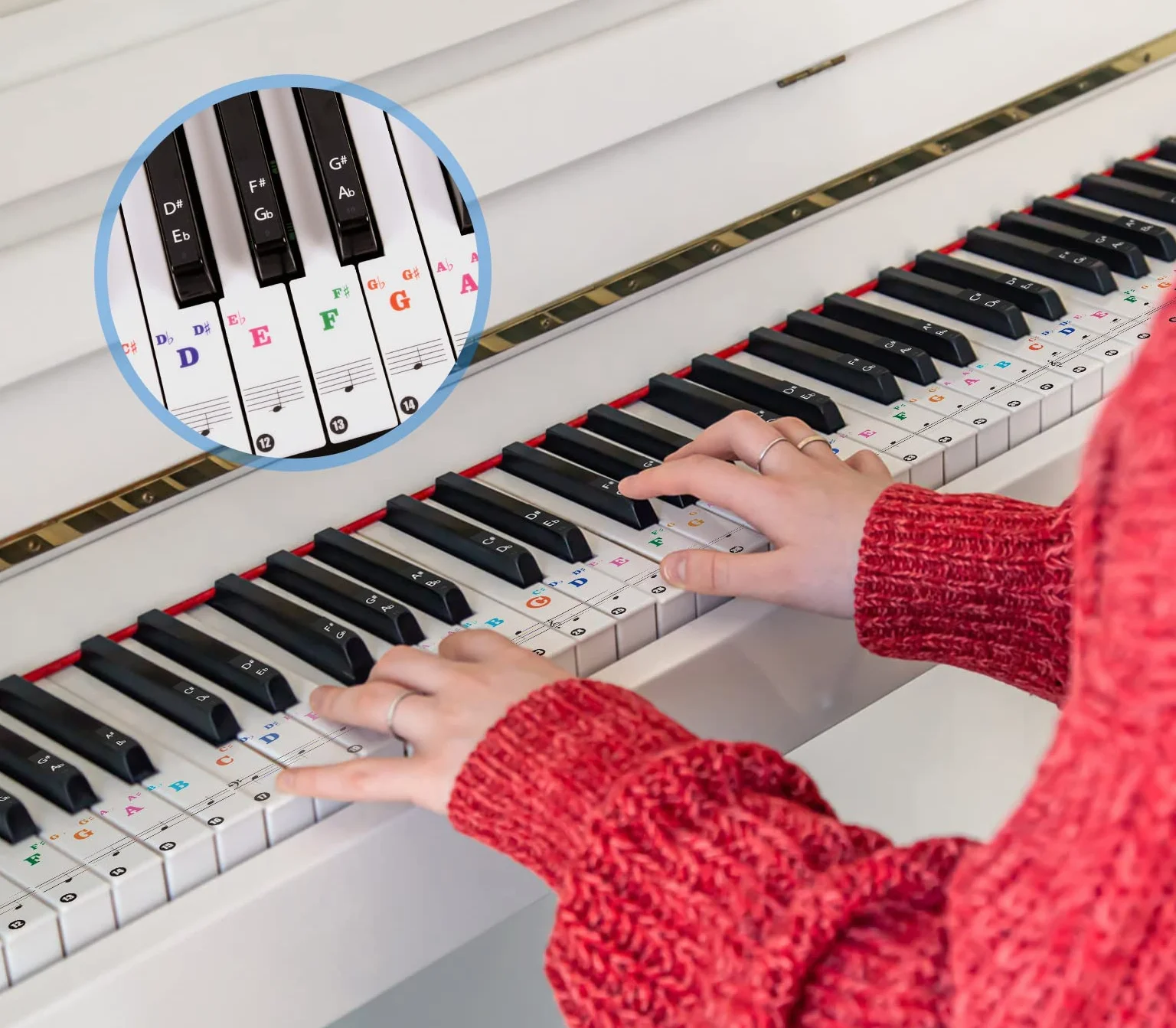 Naklejki fortepianowe na klawisze fortepianowe 37/49/54/61/88 klawiszy, przezroczyste, zdejmowane, kompletny zestaw naklejek na białe i czarne klawisze, fortepian, keyboard, naklejki na nuty, 2 sztuki