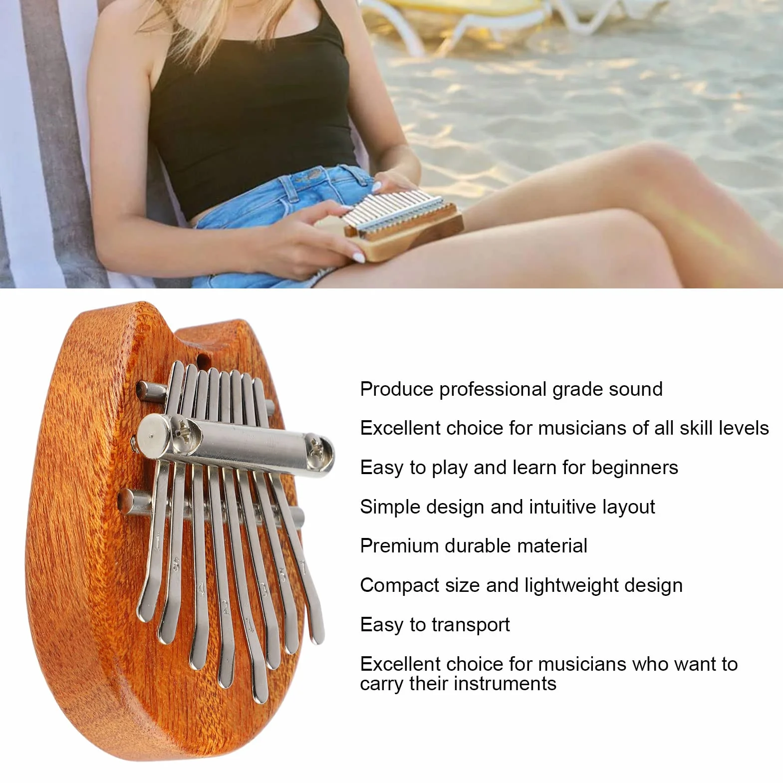 Mini Kalimba, łatwy do Gry, 8-klawiszowy Mini Kciuk Piano dla Dzieci dla Początkujących Przenośny ze smyczą