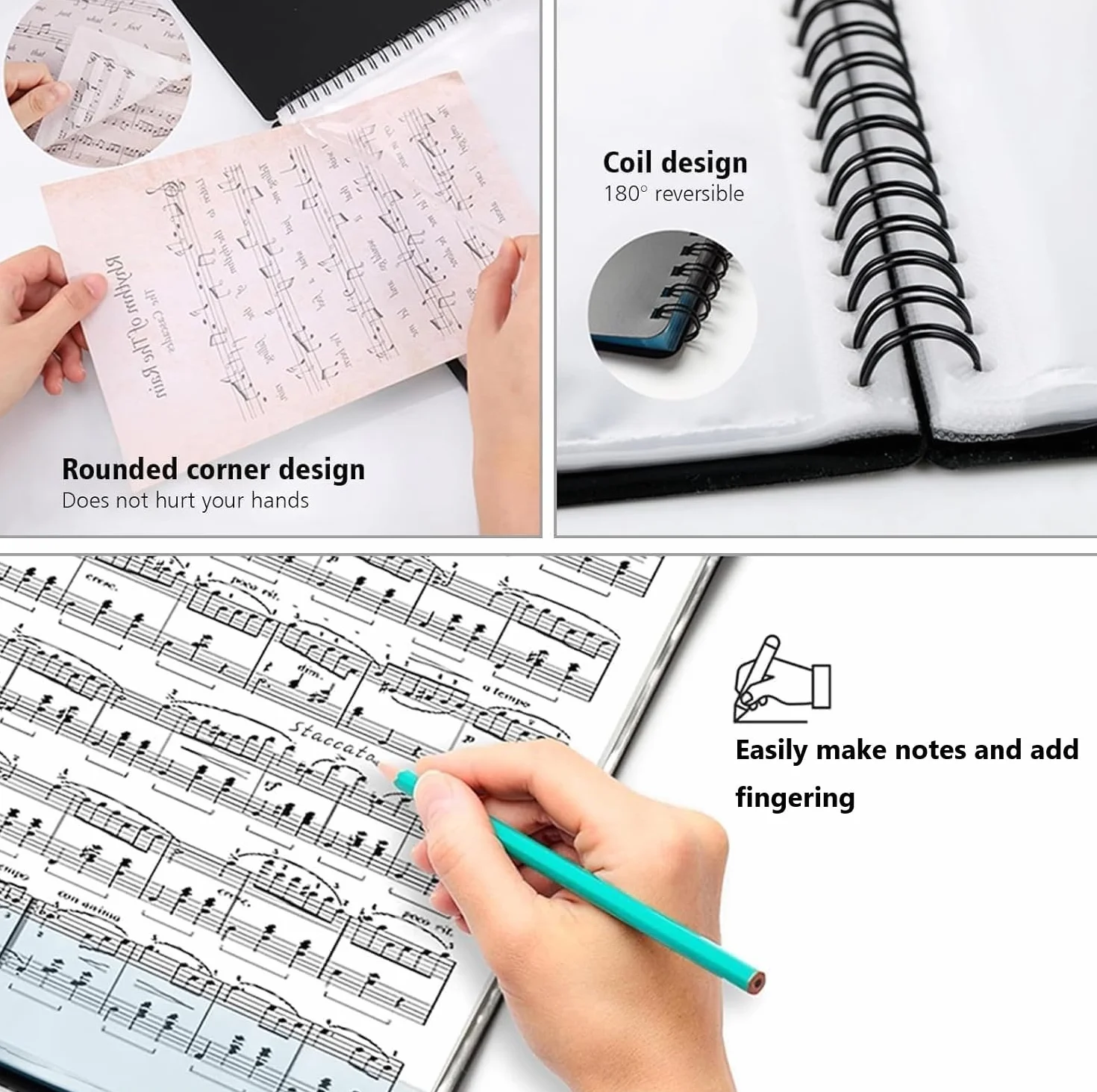 Teczka na nuty A4 - Wodoodporna plastikowa teczka chóralna 50 kieszeni/100 stron duża pojemność organizer na nuty odpowiedni do pianina gitary skrzypiec nut dokumentów zdjęć dzieł sztuki (czarna)