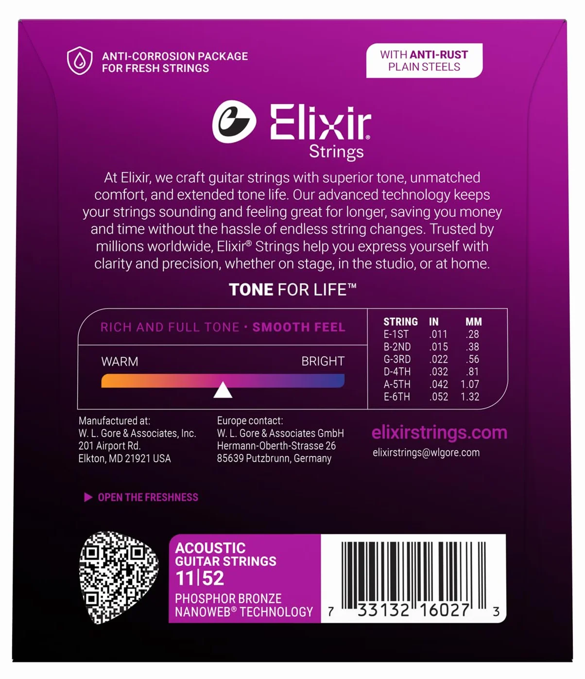 EliXir 16027 Acoustic Guitar Struny 6 Acoustic Fosforu Brąz Nanoweb Coating Custom Light