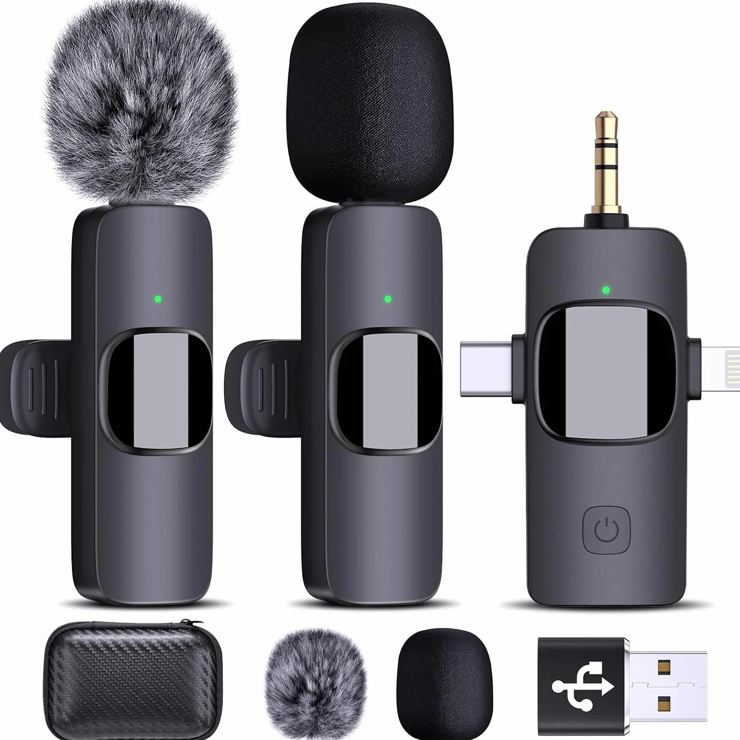 AMOOX Bezprzewodowy mikrofon krawatowy do iPhone'a, kamery, transmisji na żywo, vlogowania, bezprzewodowy dookólny mikrofon z klipsem, mikrofon Plug-Play do wywiadów, wideo, podcastów, vlogów, YouTube